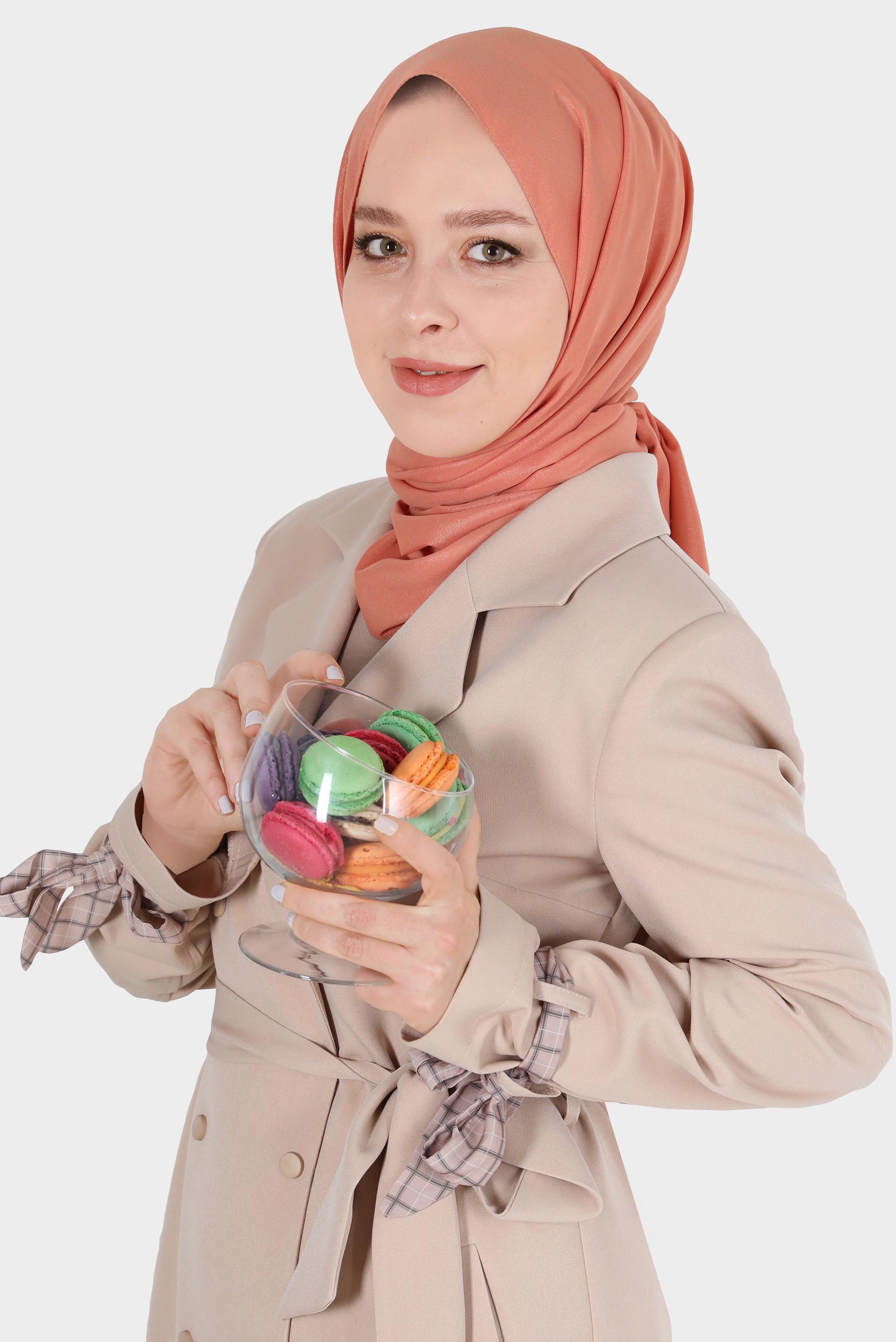 Tesettür giyim TURUNCU ALVİNA SİMLİ KREP ŞAL 8117