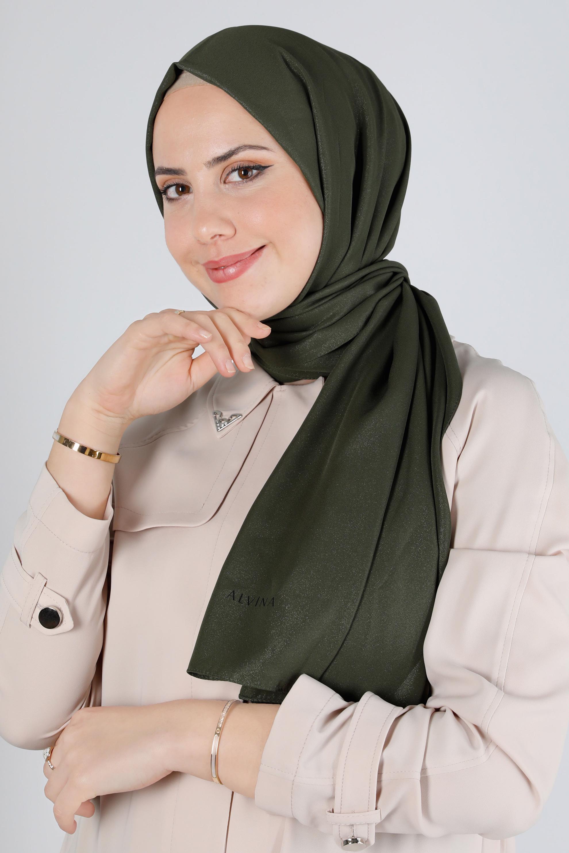 Tesettür giyim HAKİ ALVİNA SİMLİ KREP ŞAL 8117