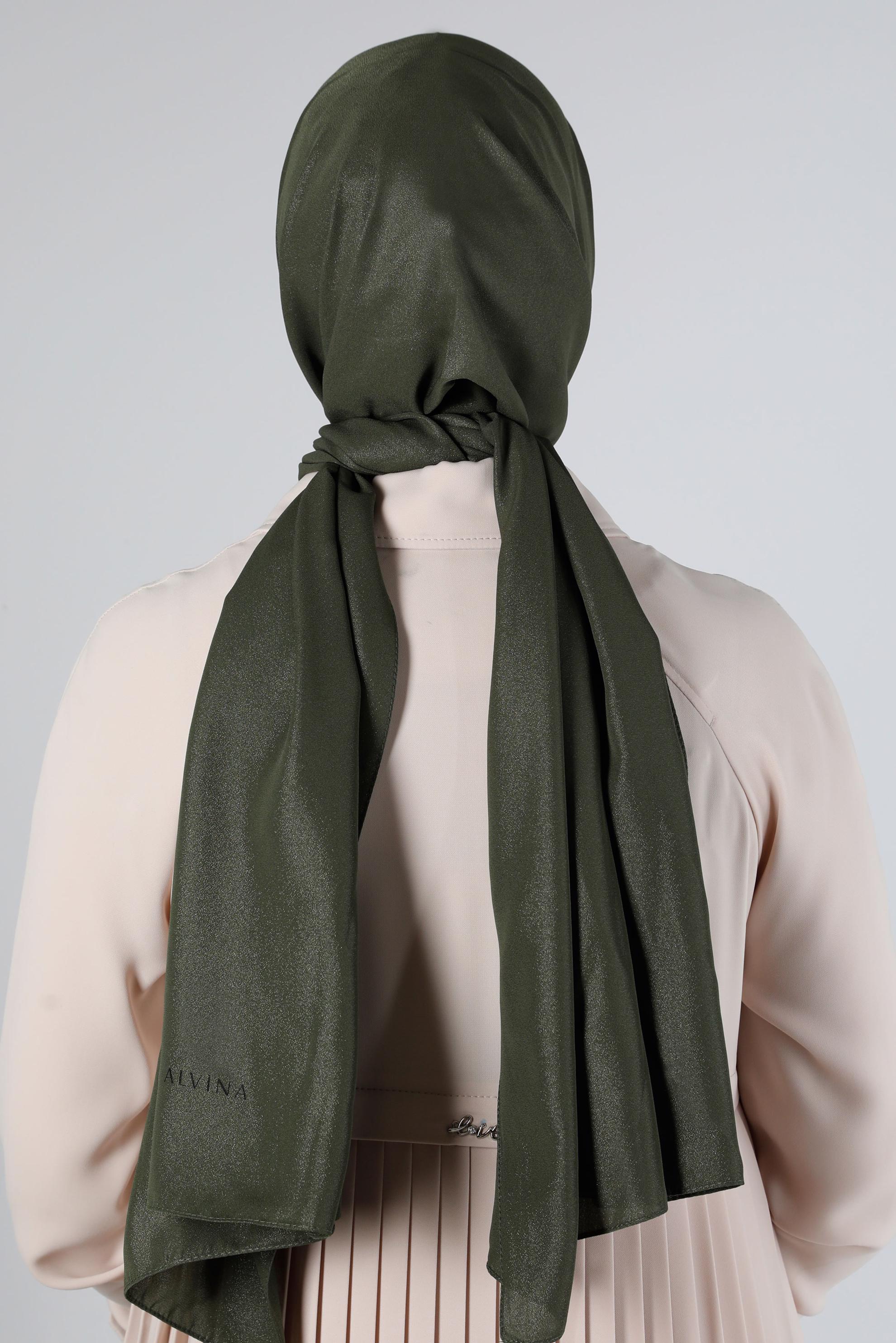 Tesettür giyim HAKİ ALVİNA SİMLİ KREP ŞAL 8117