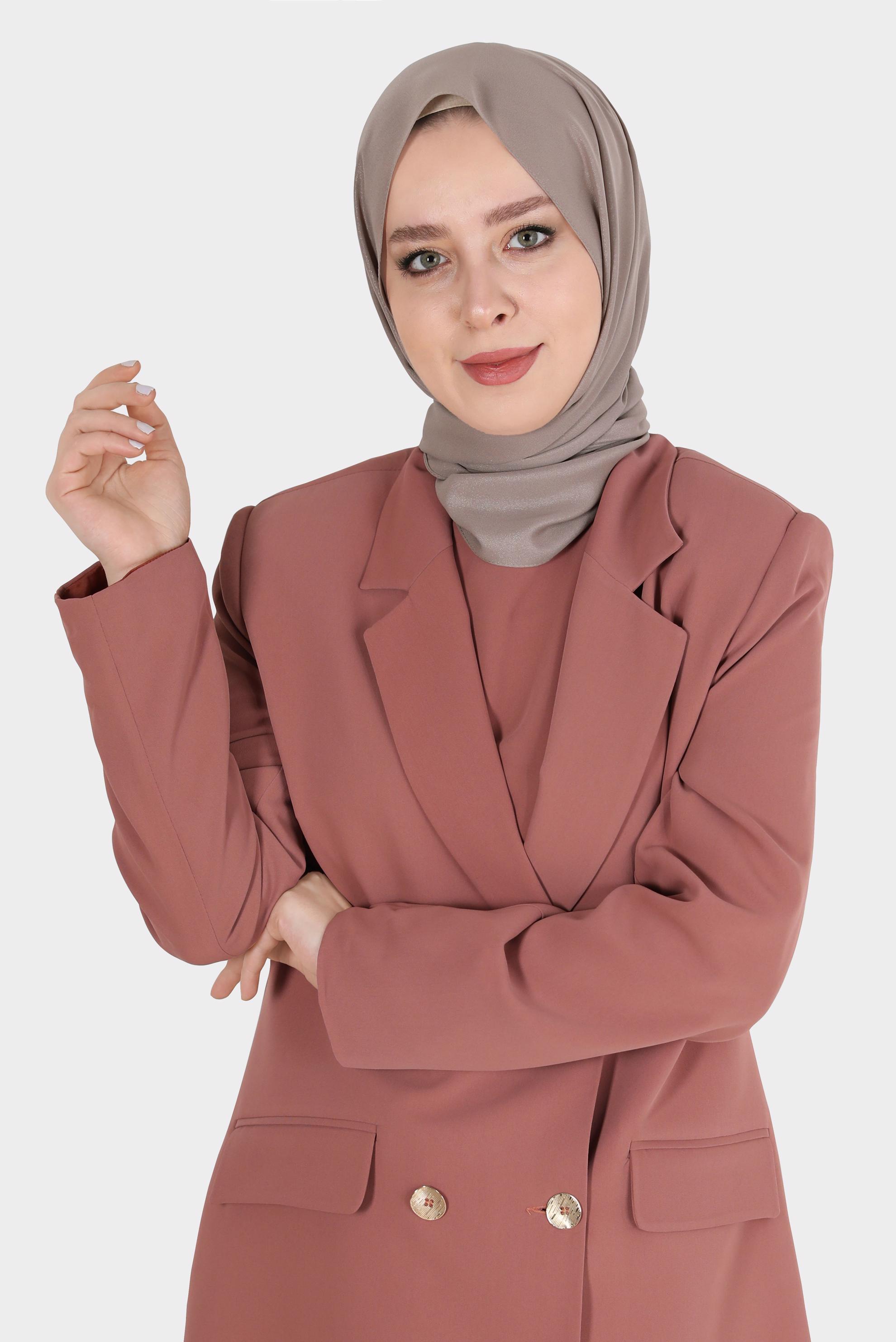 Tesettür giyim VİZON ALVİNA SİMLİ KREP ŞAL 8117