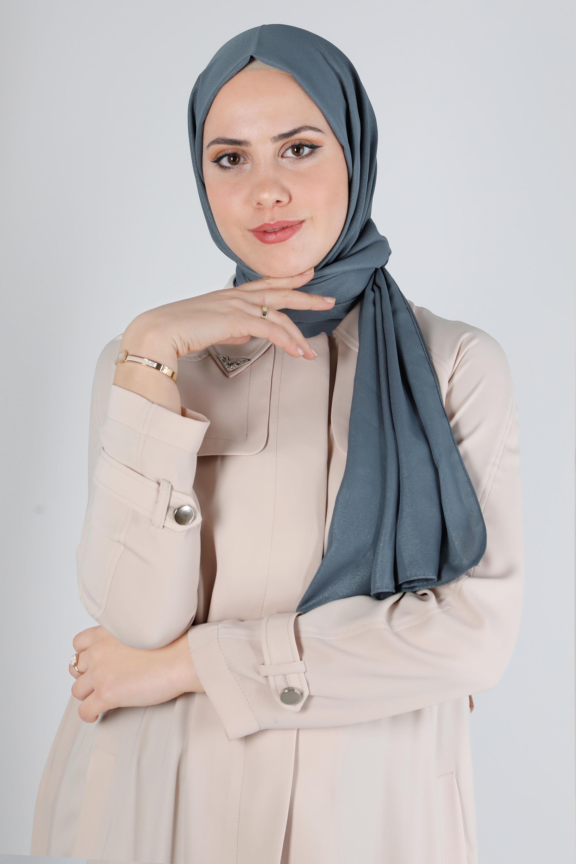 Tesettür giyim GRİ ALVİNA SİMLİ KREP ŞAL 8117