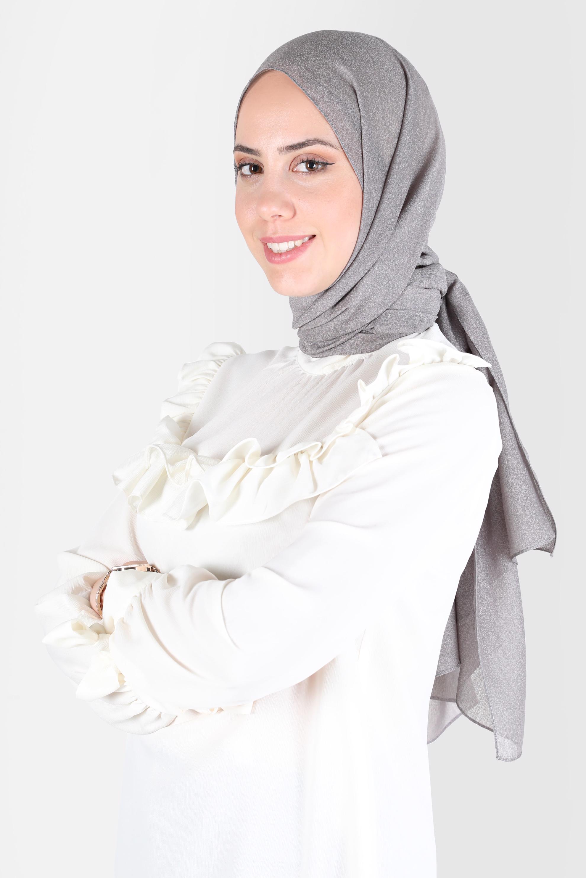 Tesettür giyim GRİ ALVİNA KAR İPLİĞİ ŞAL 8125 