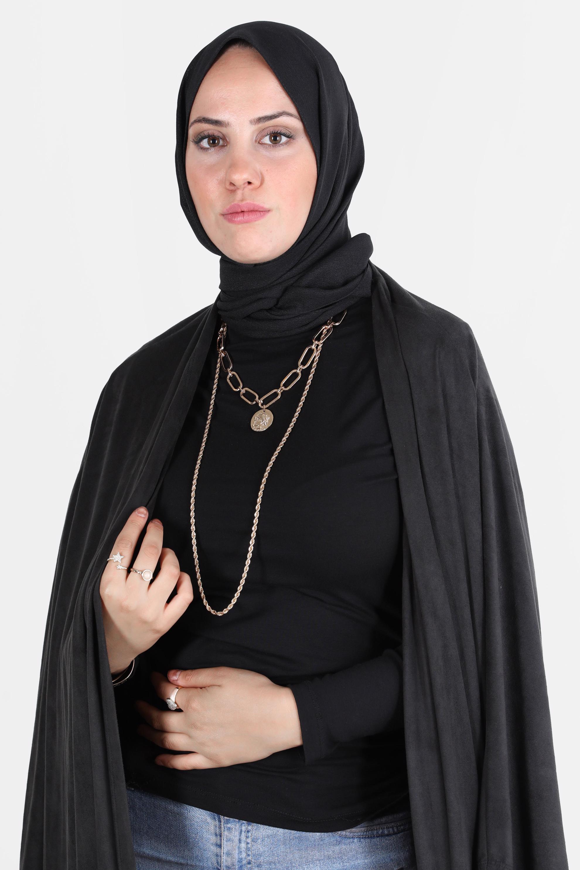 Tesettür giyim SİYAH ALVİNA KREP ŞAL 8138