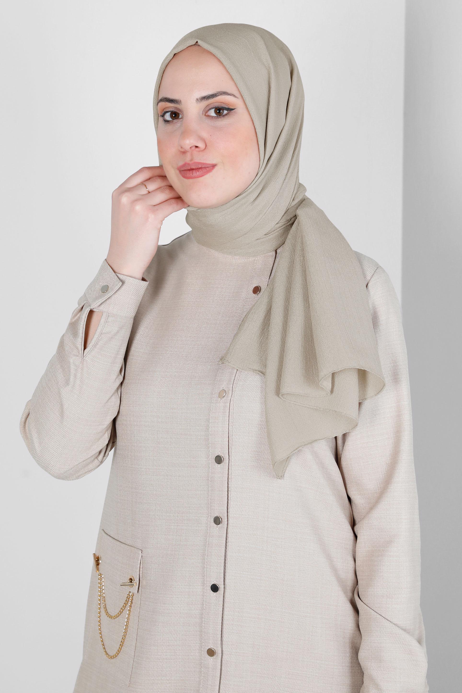 Tesettür giyim BEJ ALVİNA KREP ŞAL 8138