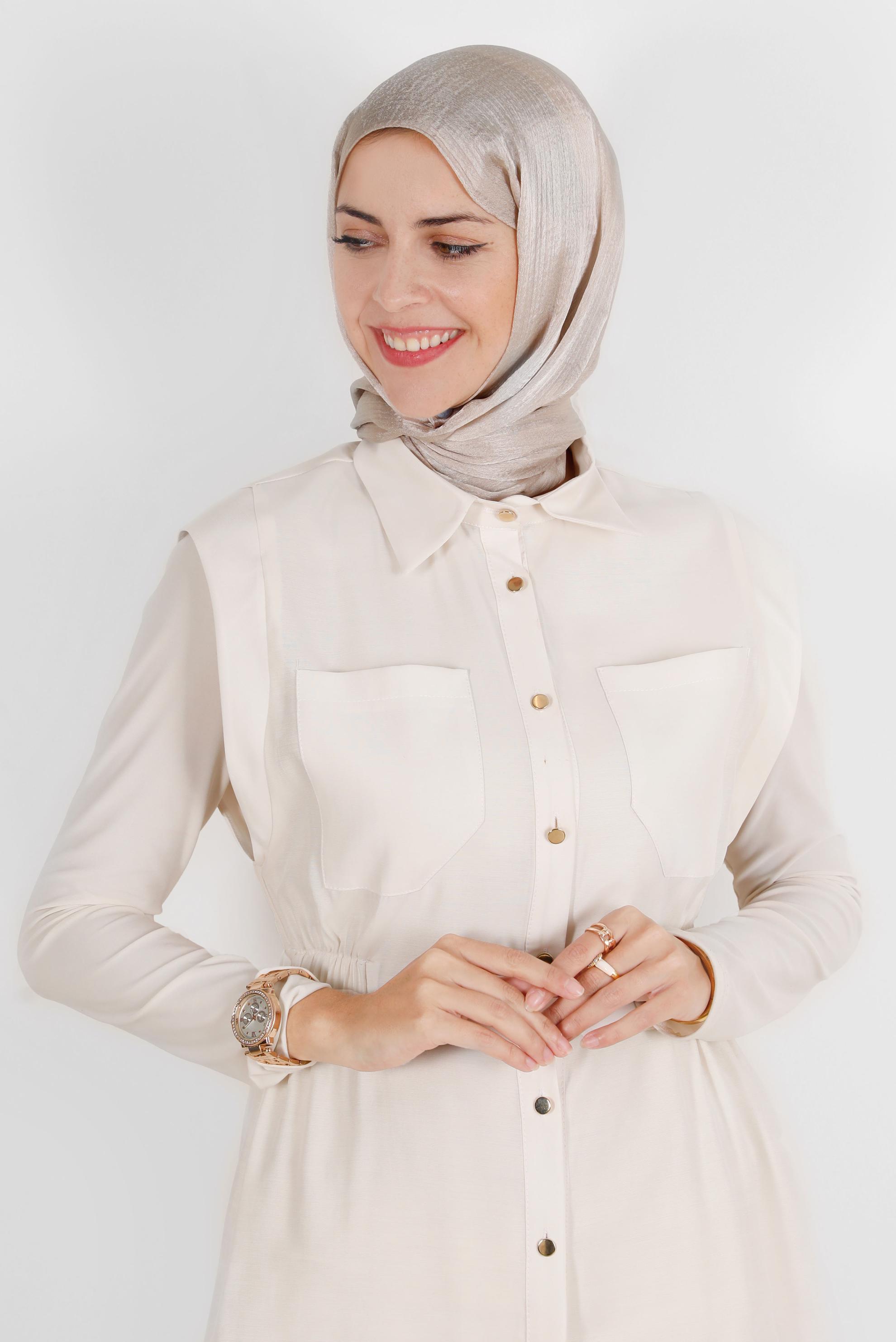 Tesettür giyim BEJ ALVİNA JANJANLI ŞAL 8139	