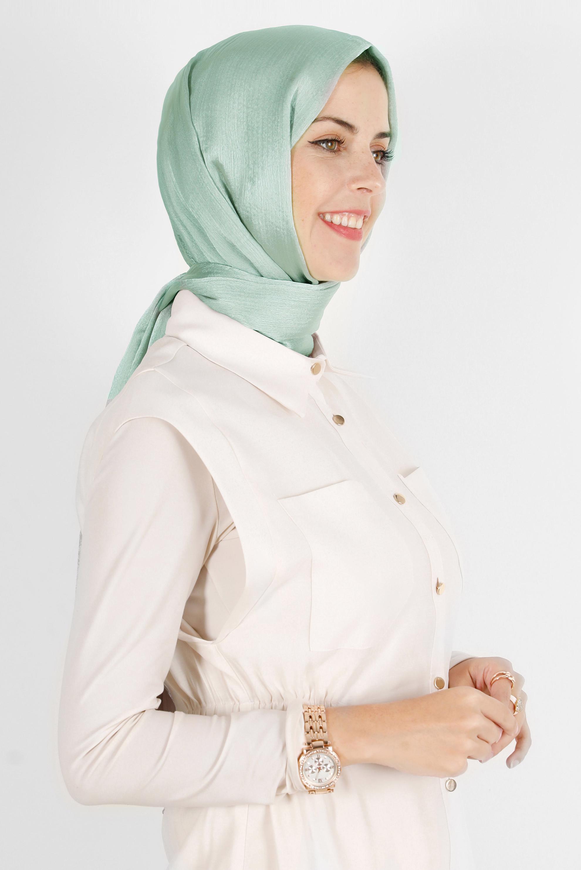 Tesettür giyim YEŞİL ALVİNA JANJANLI ŞAL 8139	