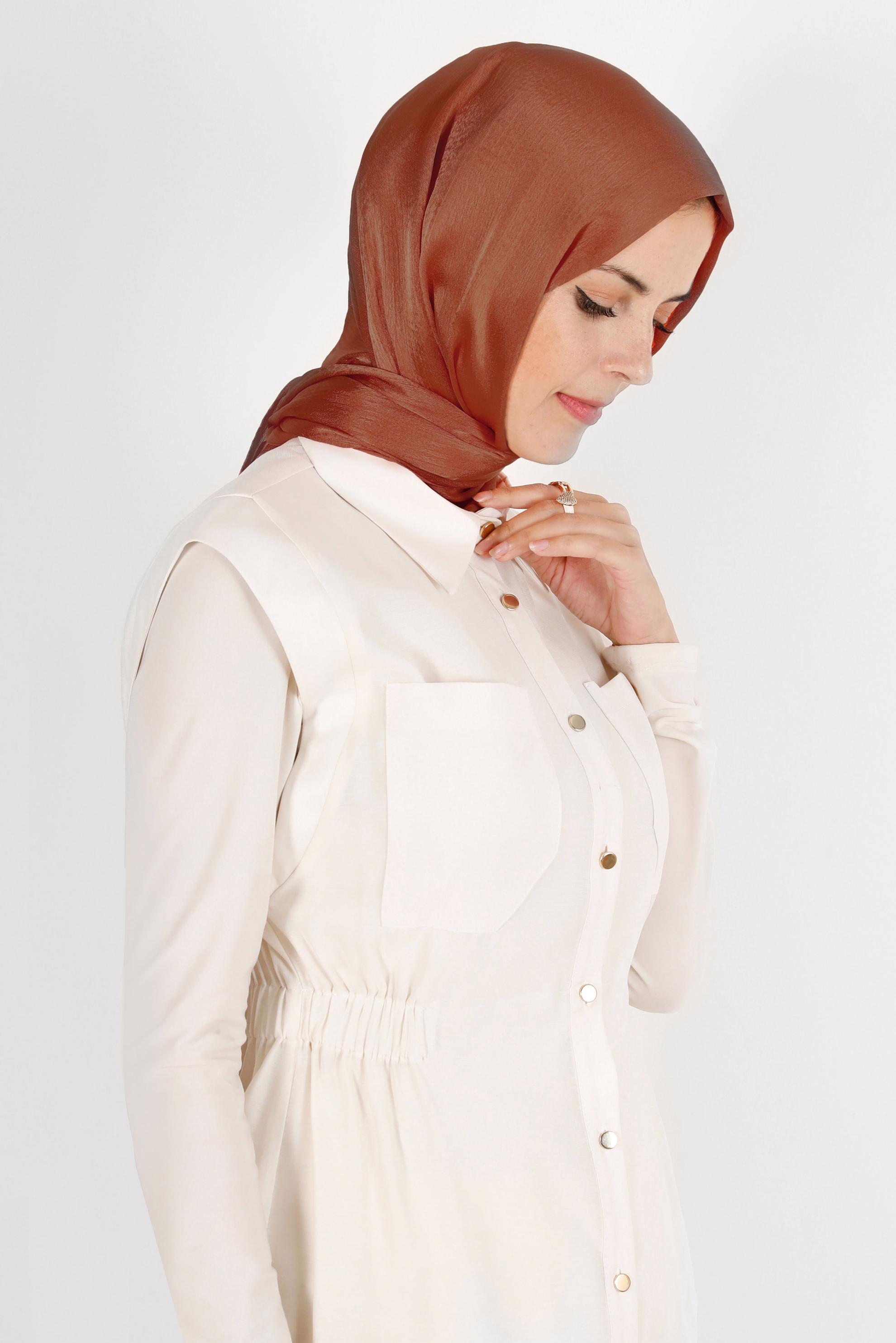 Tesettür giyim KAHVE ALVİNA JANJANLI ŞAL 8139	