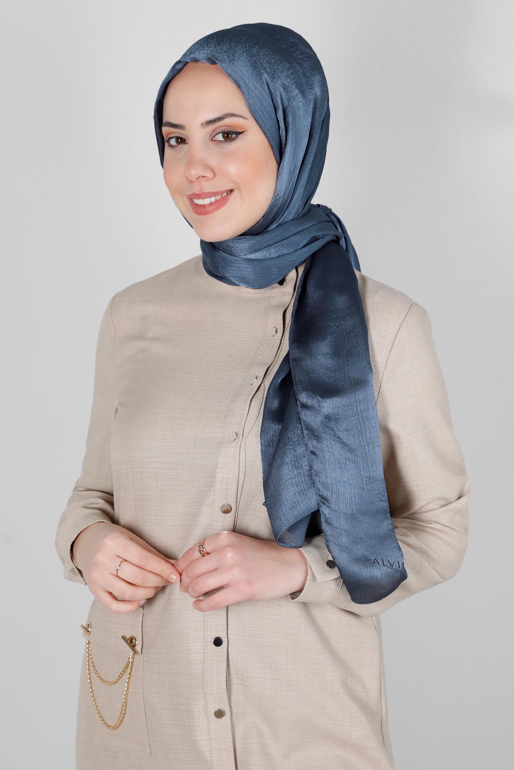 Tesettür giyim LACİVERT ALVİNA JANJANLI ŞAL 8139	
