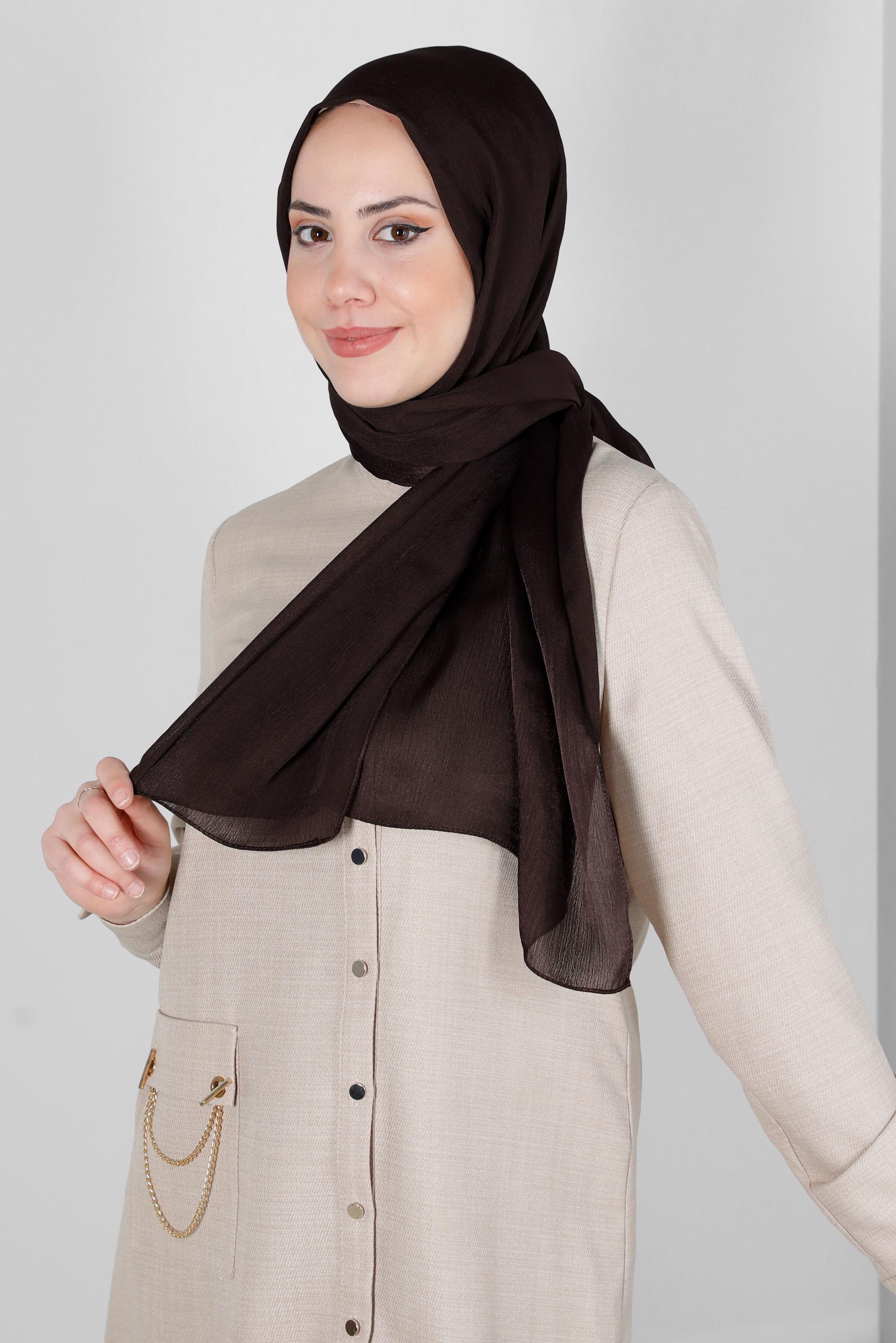 Tesettür giyim KAHVE ALVİNA JANJANLI ŞAL 8139	