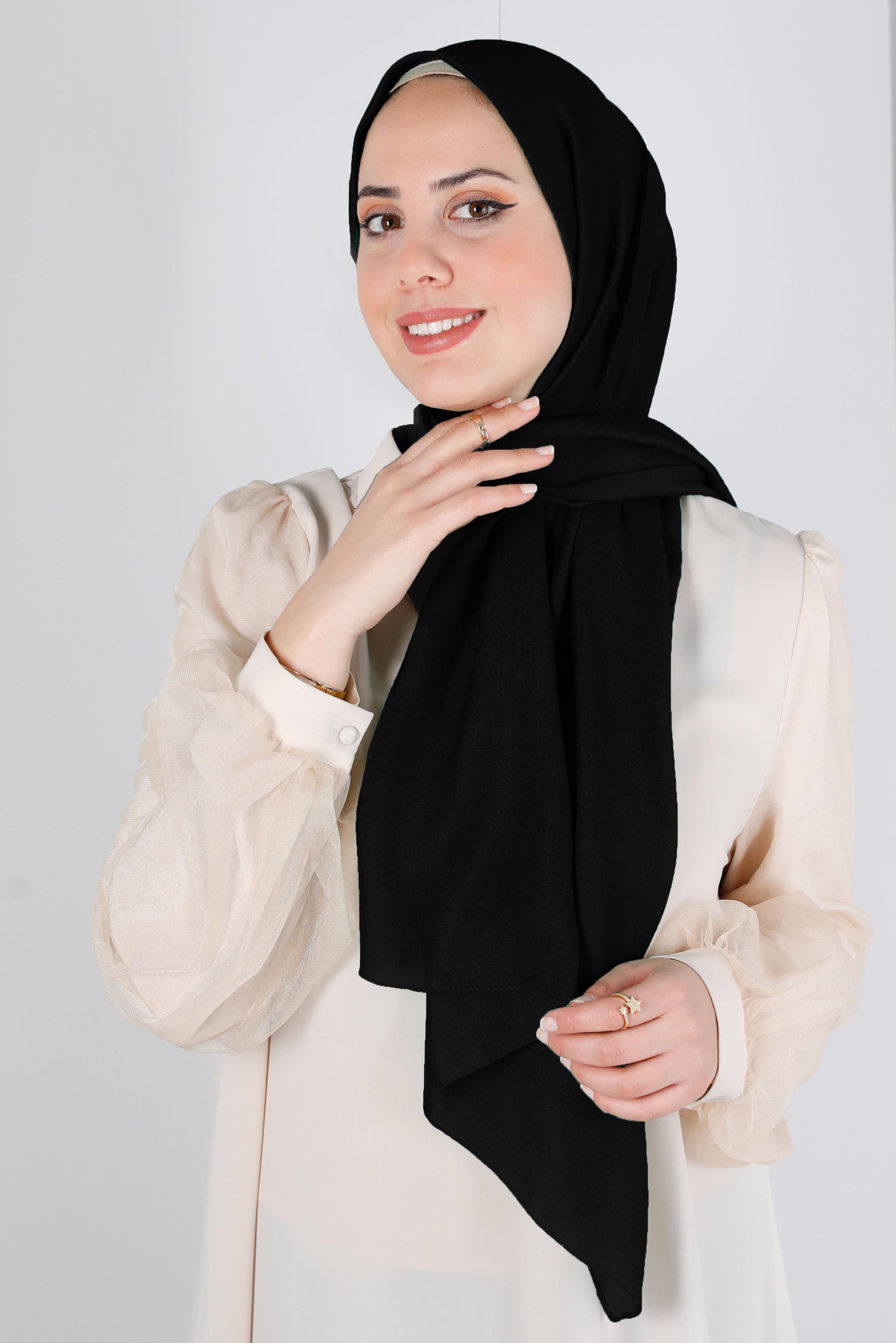 Tesettür giyim SİYAH ALVİNA İNCE İPEKSİ ŞAL 8141