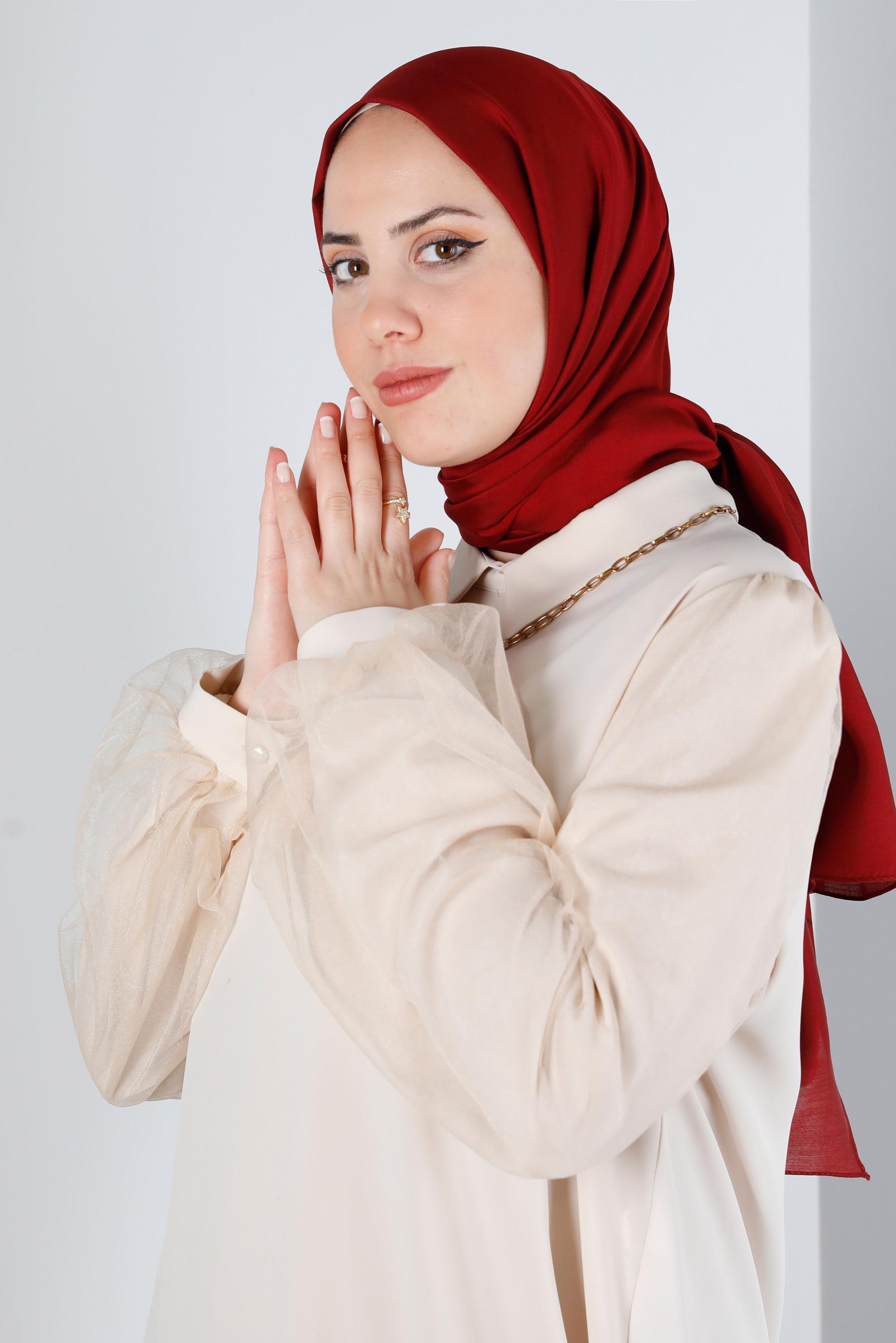 Tesettür giyim BORDO ALVİNA İNCE İPEKSİ ŞAL 8141