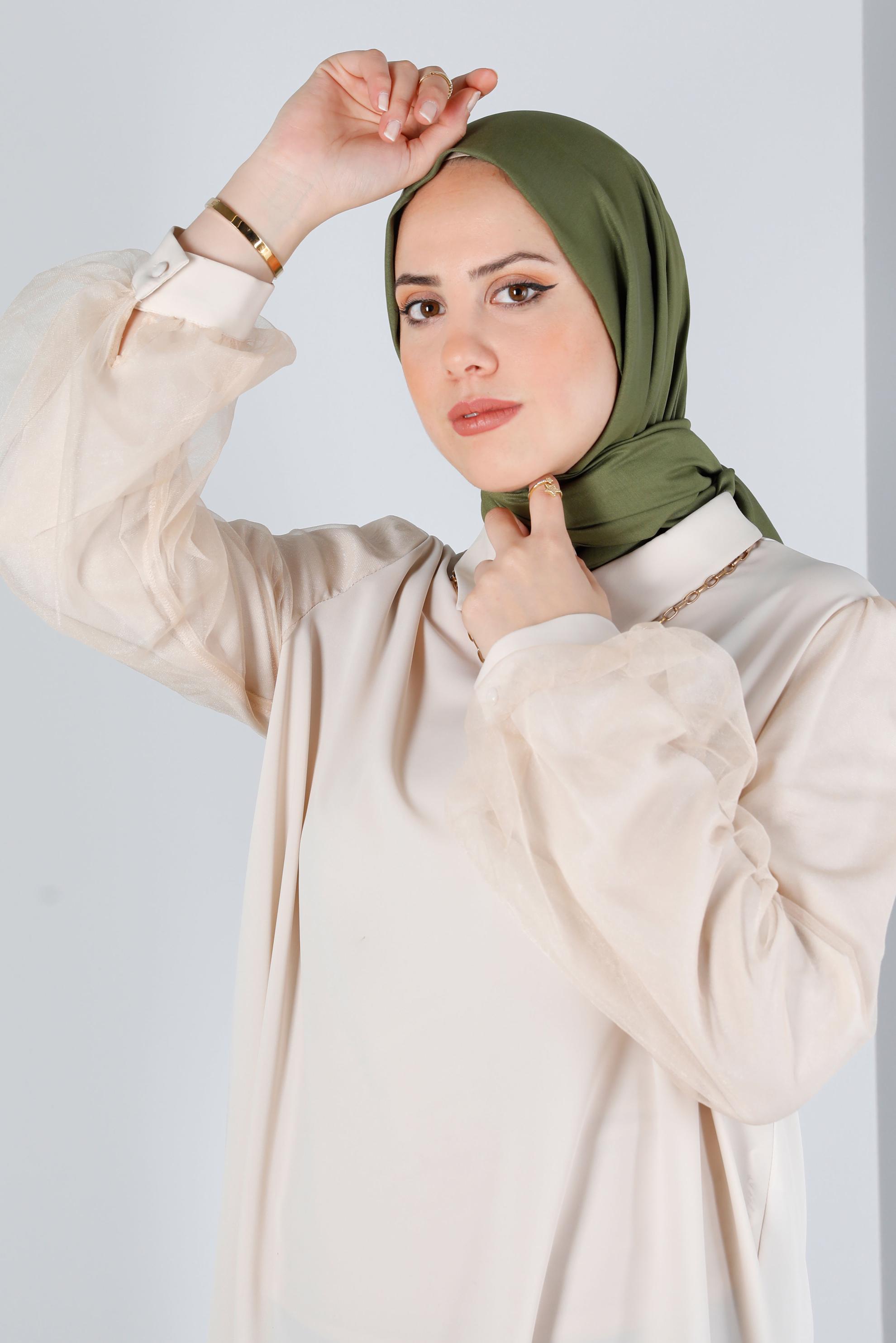 Tesettür giyim HAKİ ALVİNA İNCE İPEKSİ ŞAL 8141