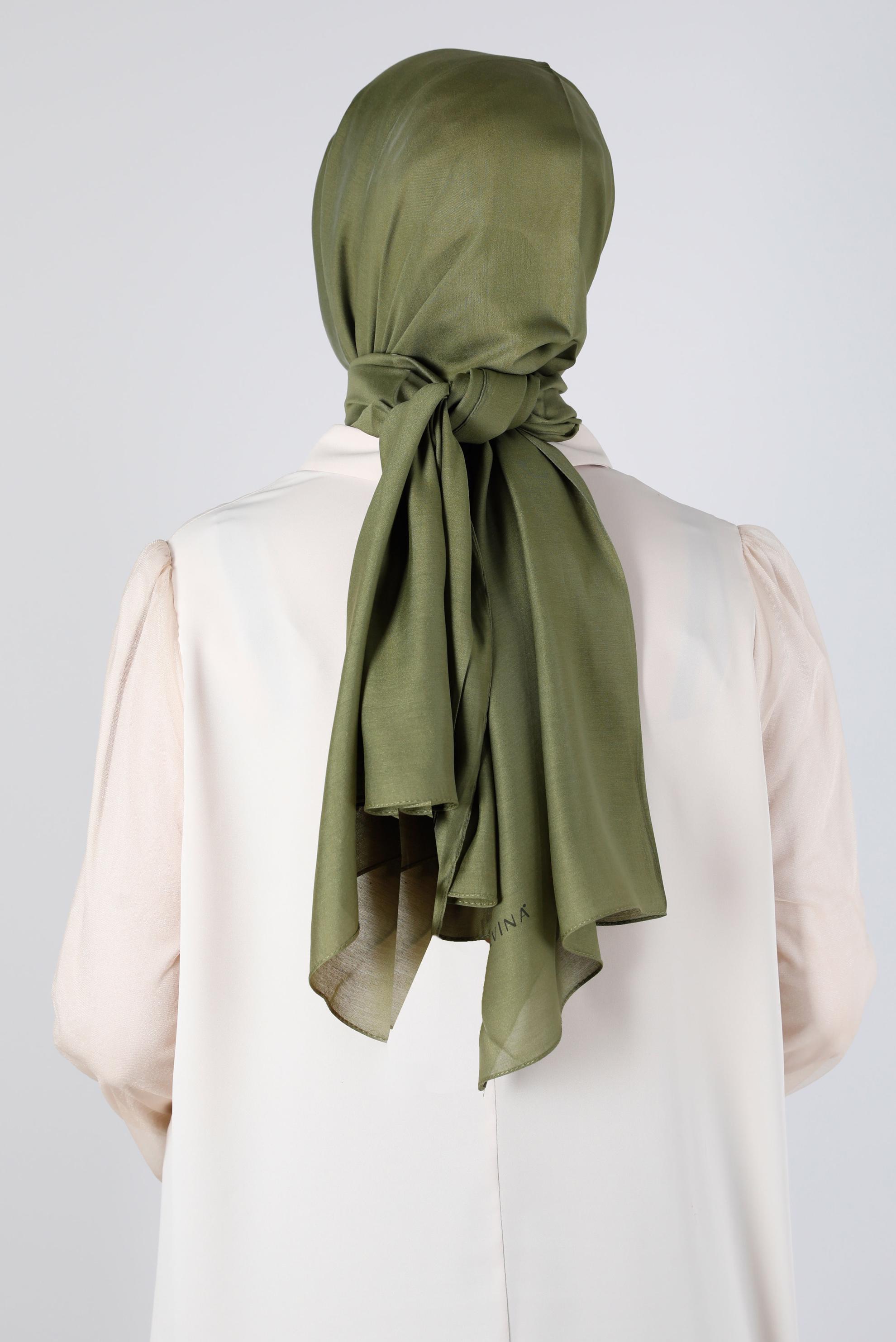 Tesettür giyim HAKİ ALVİNA İNCE İPEKSİ ŞAL 8141