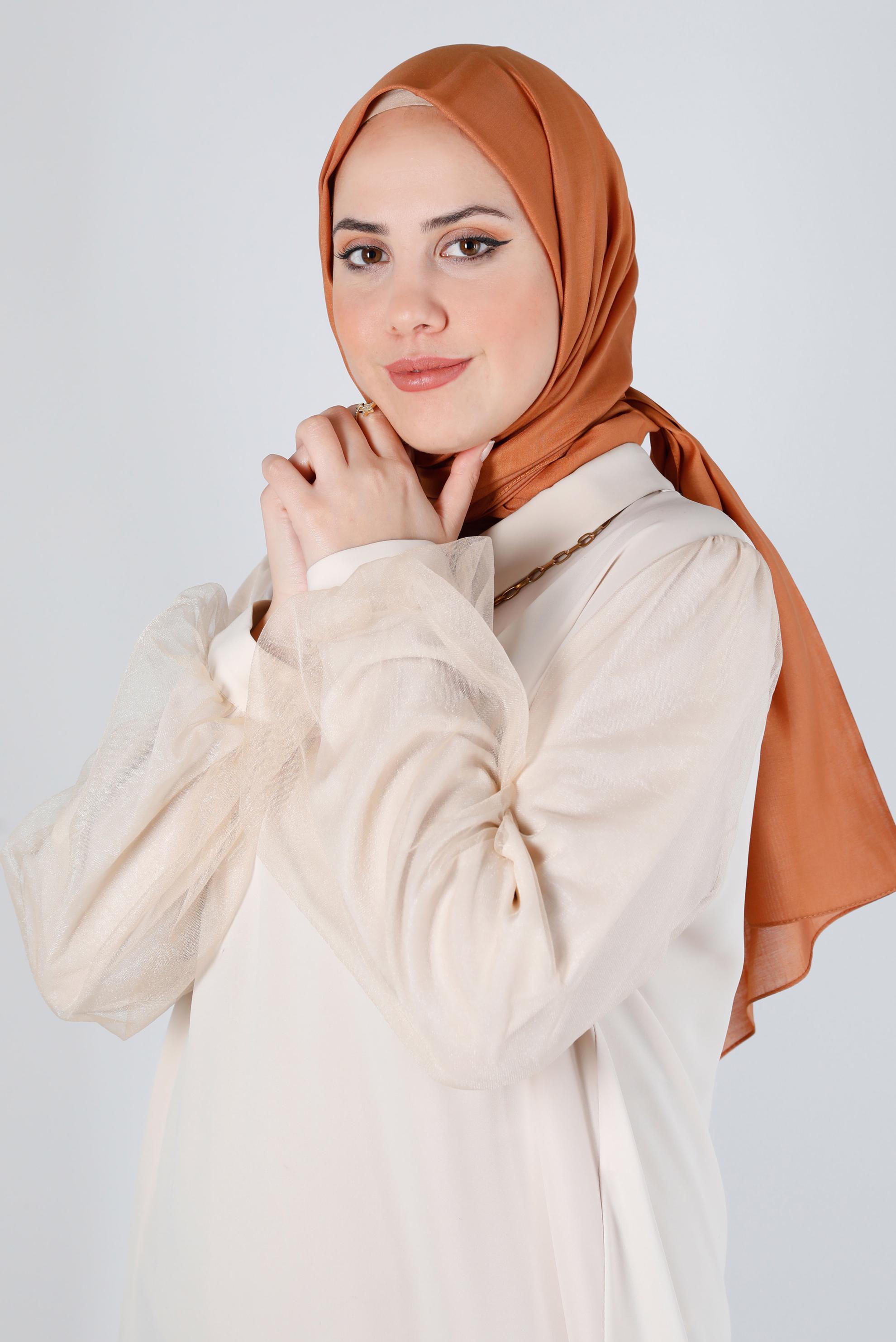 Tesettür giyim TURUNCU ALVİNA İNCE İPEKSİ ŞAL 8141