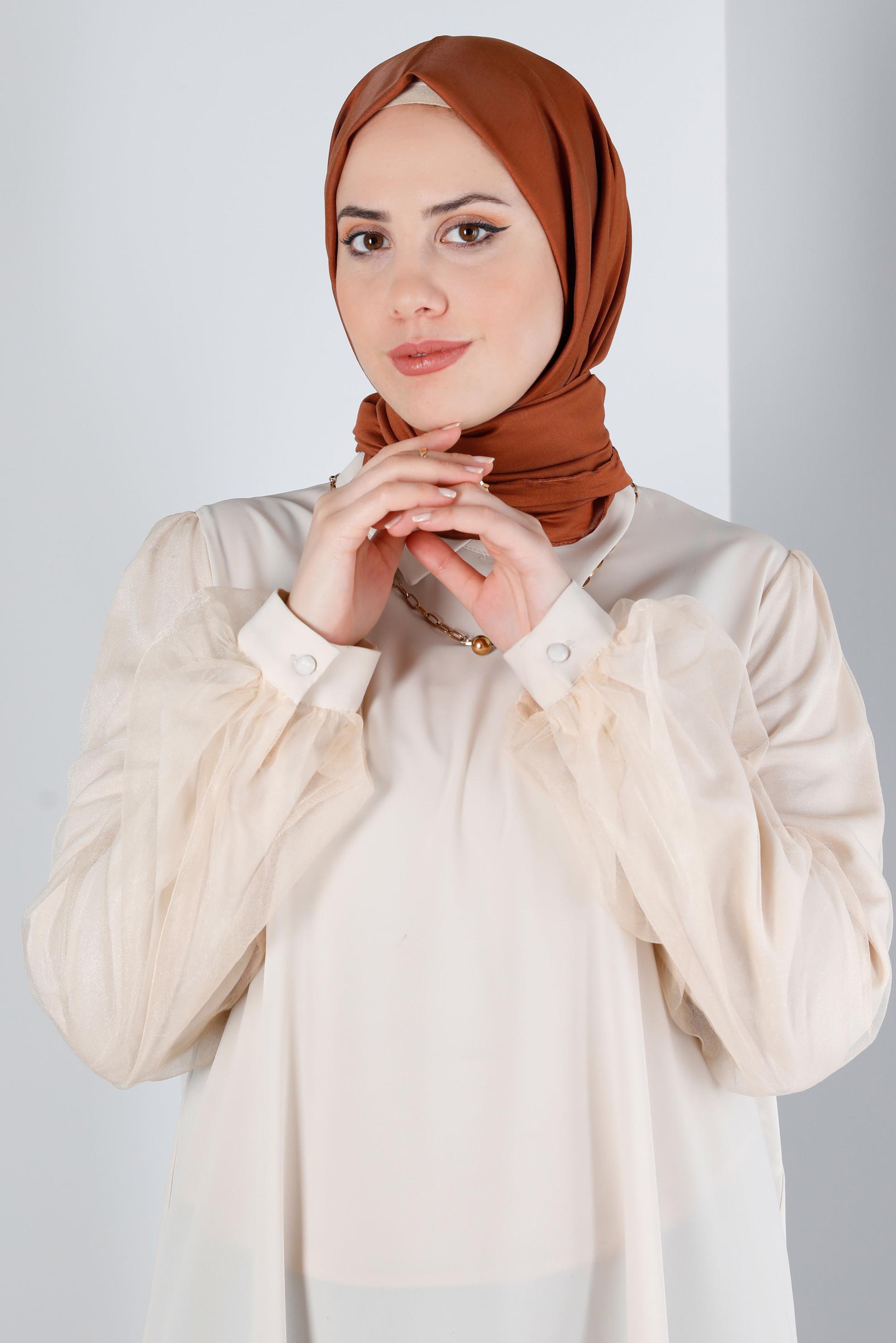 Tesettür giyim TABA ALVİNA İNCE İPEKSİ ŞAL 8141