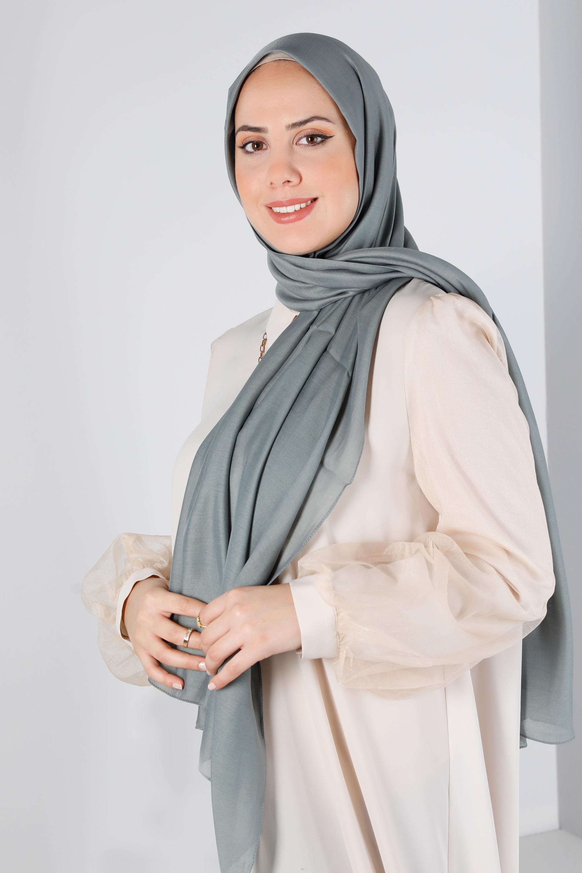 Tesettür giyim YEŞİL ALVİNA İNCE İPEKSİ ŞAL 8141