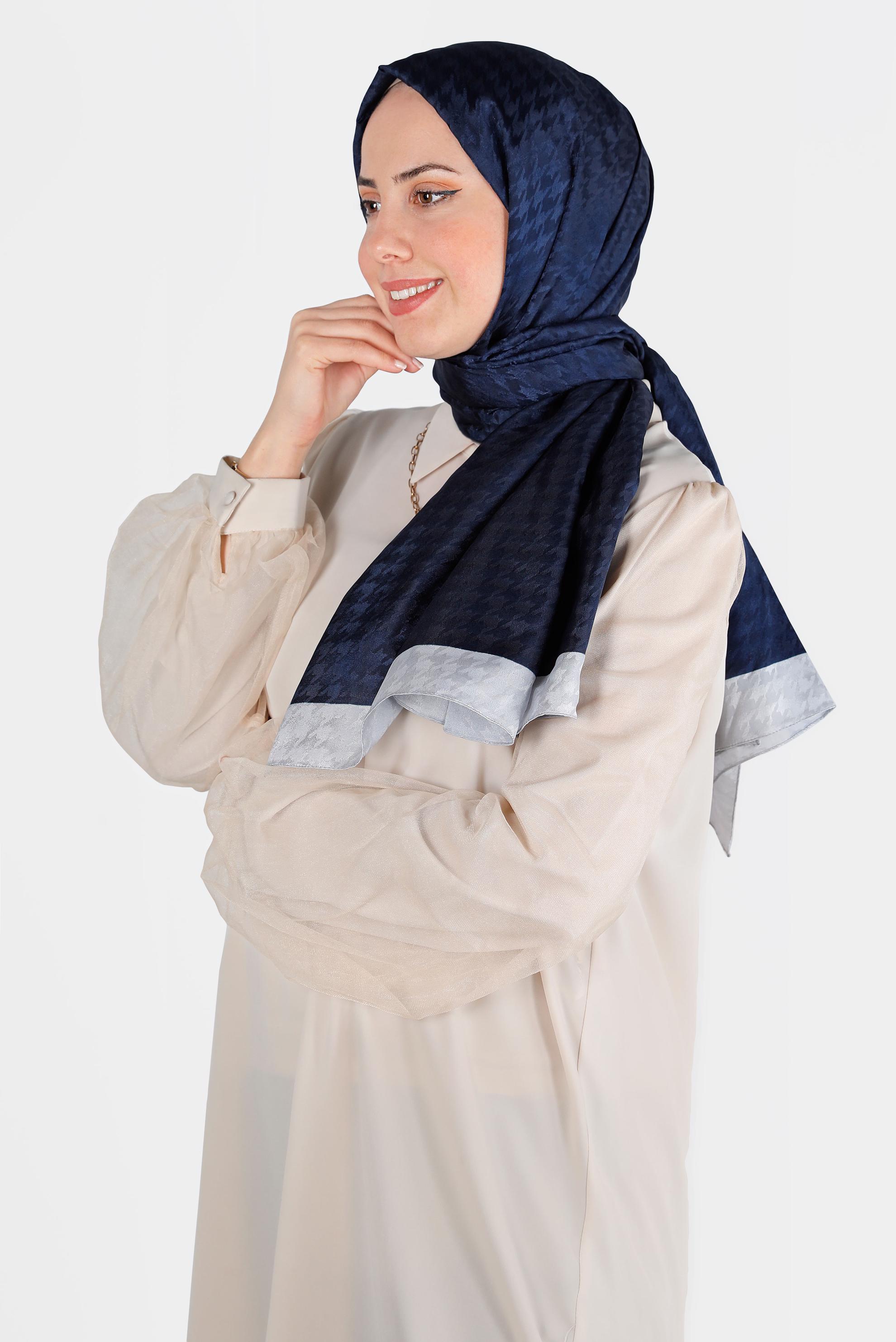 Tesettür giyim LACİVERT ALVINA KAZAYAĞI DESENLİ ŞAL 8143