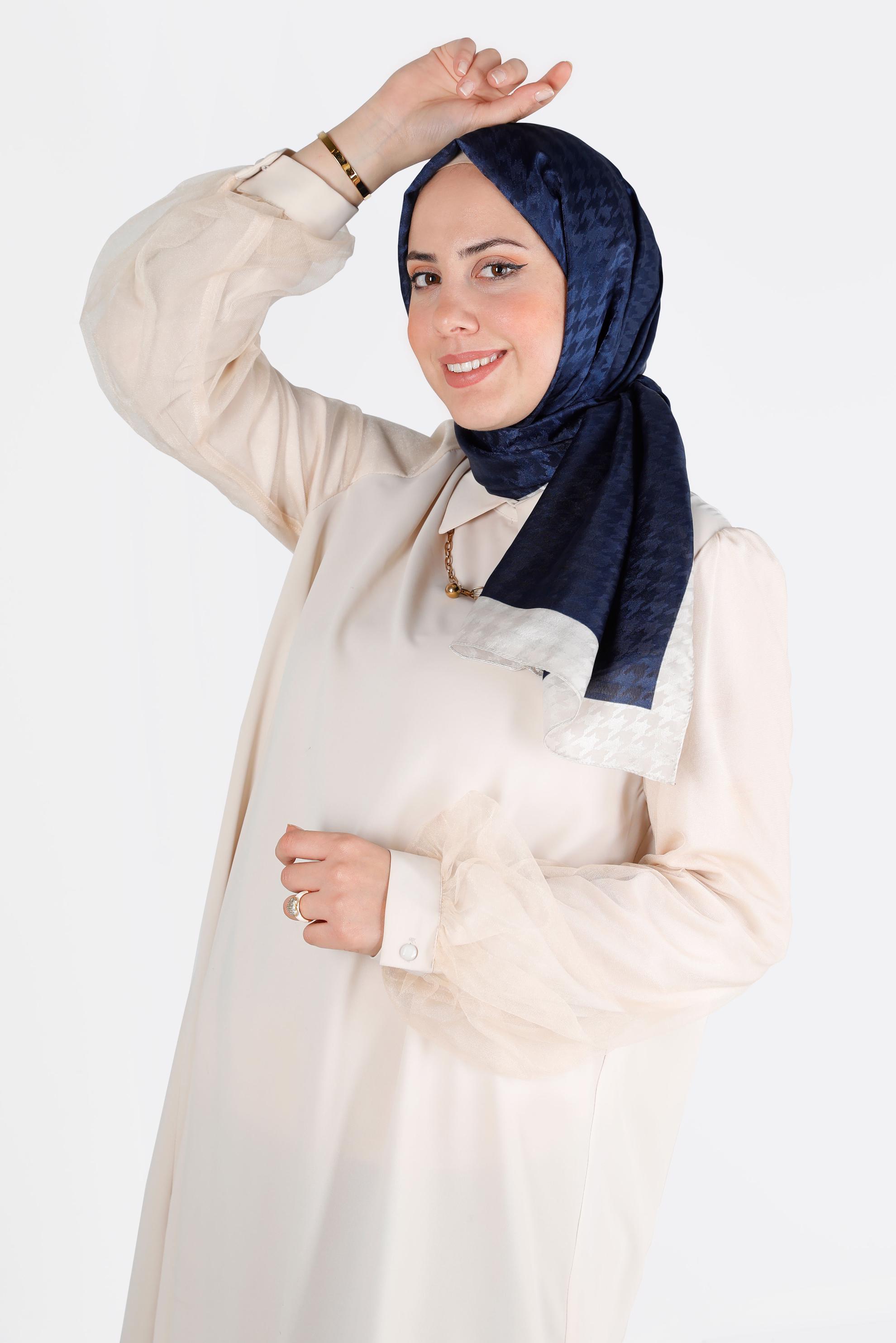 Tesettür giyim LACİVERT ALVINA KAZAYAĞI DESENLİ ŞAL 8143