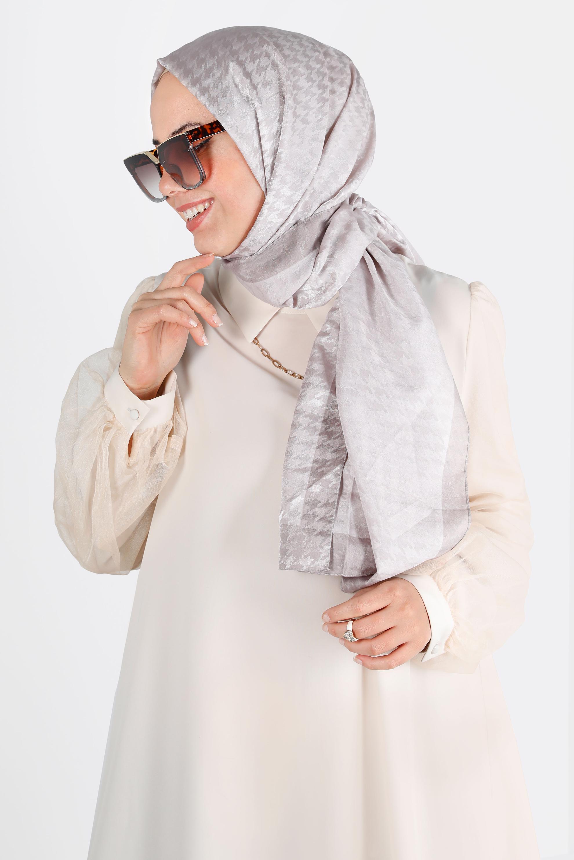 Tesettür giyim VİZON ALVINA KAZAYAĞI DESENLİ ŞAL 8143