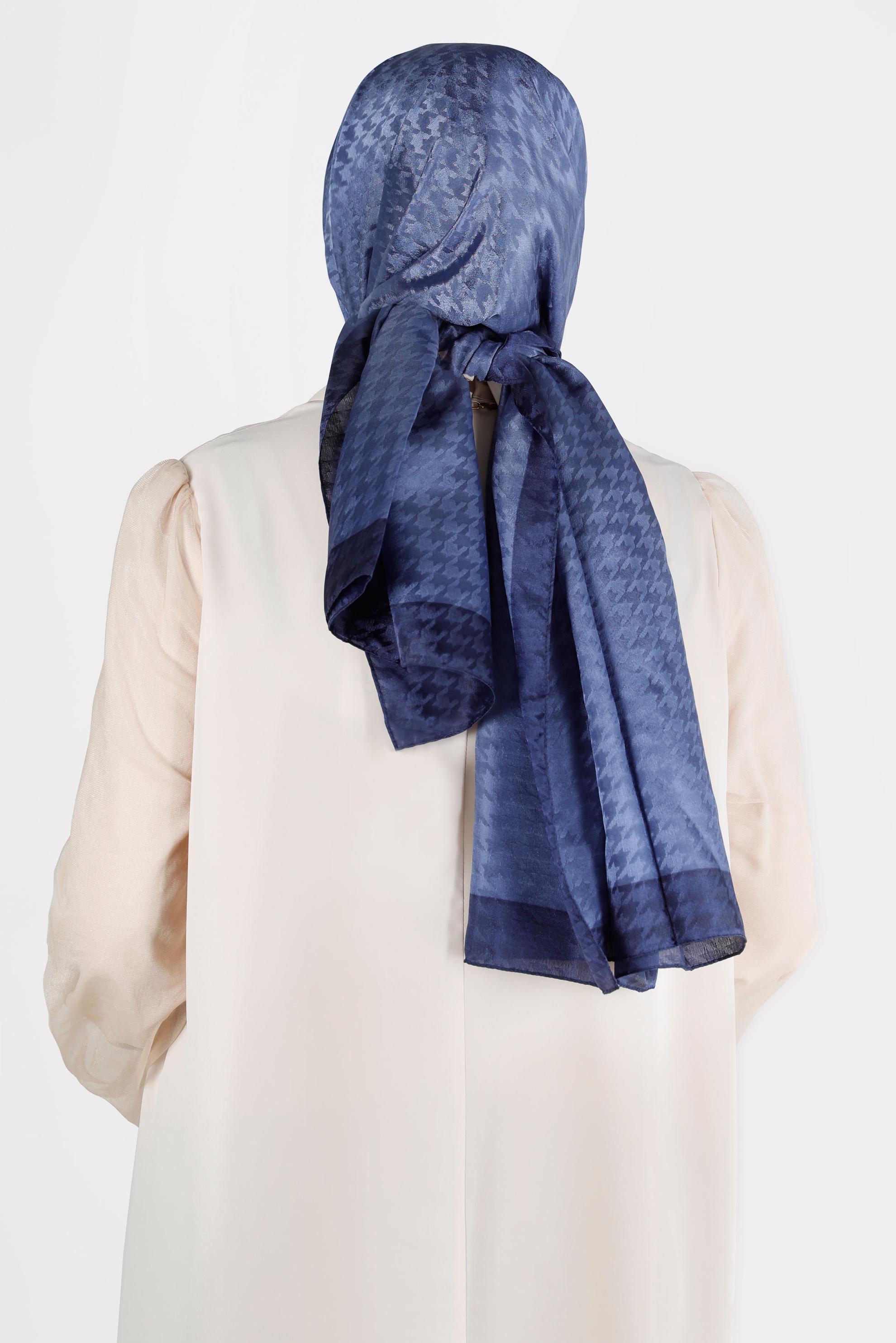 Tesettür giyim LACİVERT ALVINA KAZAYAĞI DESENLİ ŞAL 8143