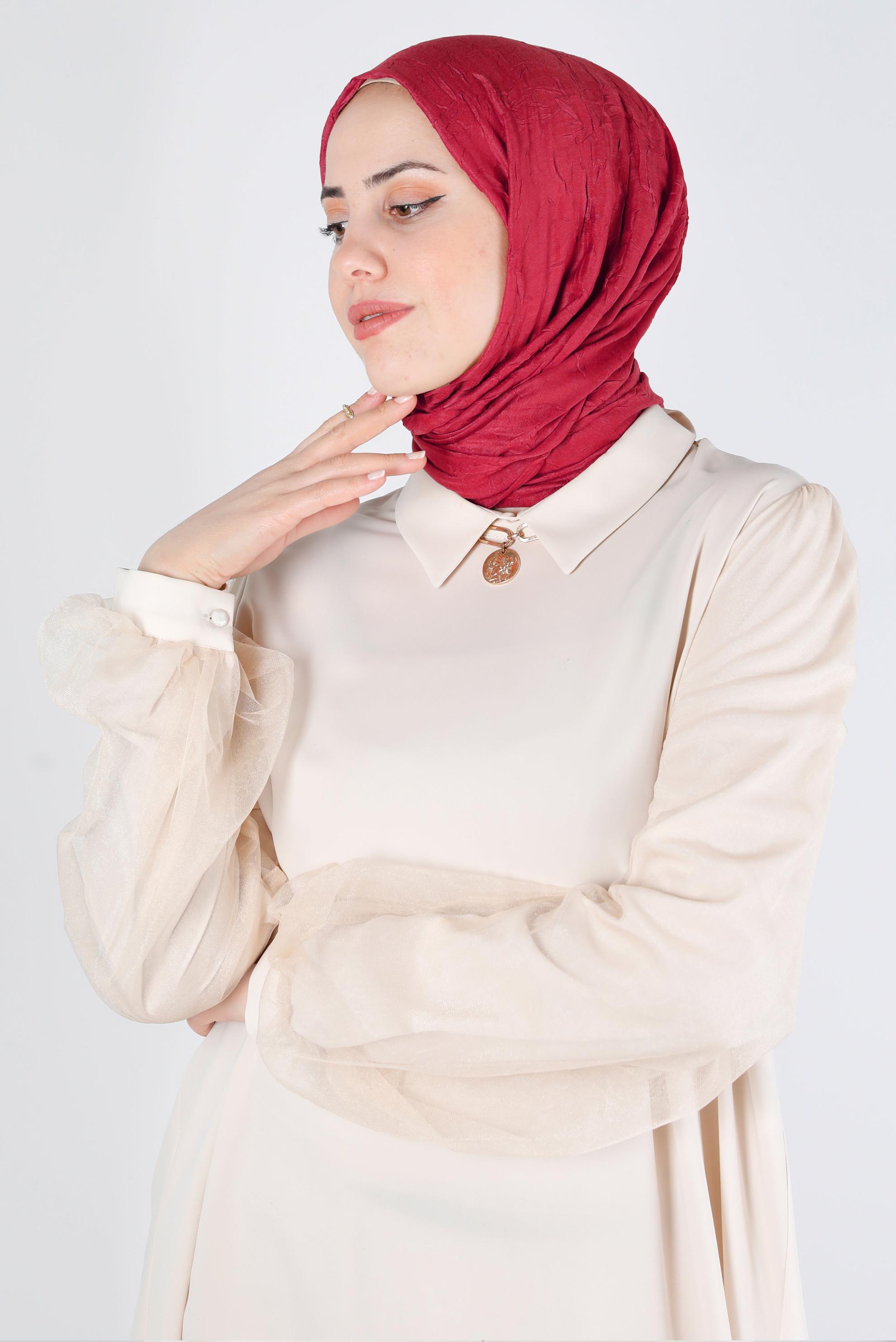 Tesettür giyim KIRMIZI ALVİNA BAMBU KRAŞ ŞAL 8145