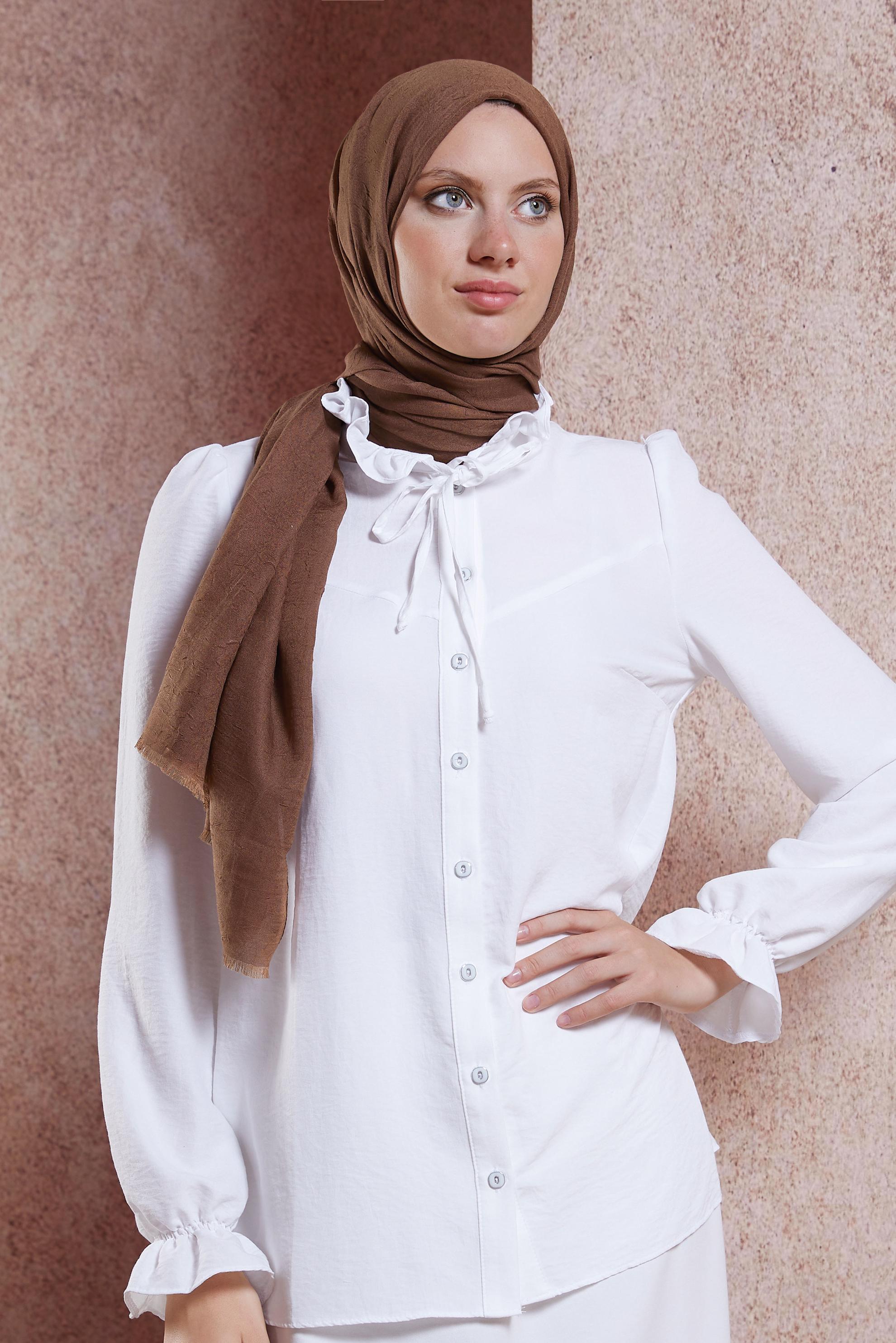 Tesettür giyim KAHVE ALVİNA BAMBU KRAŞ ŞAL 8145