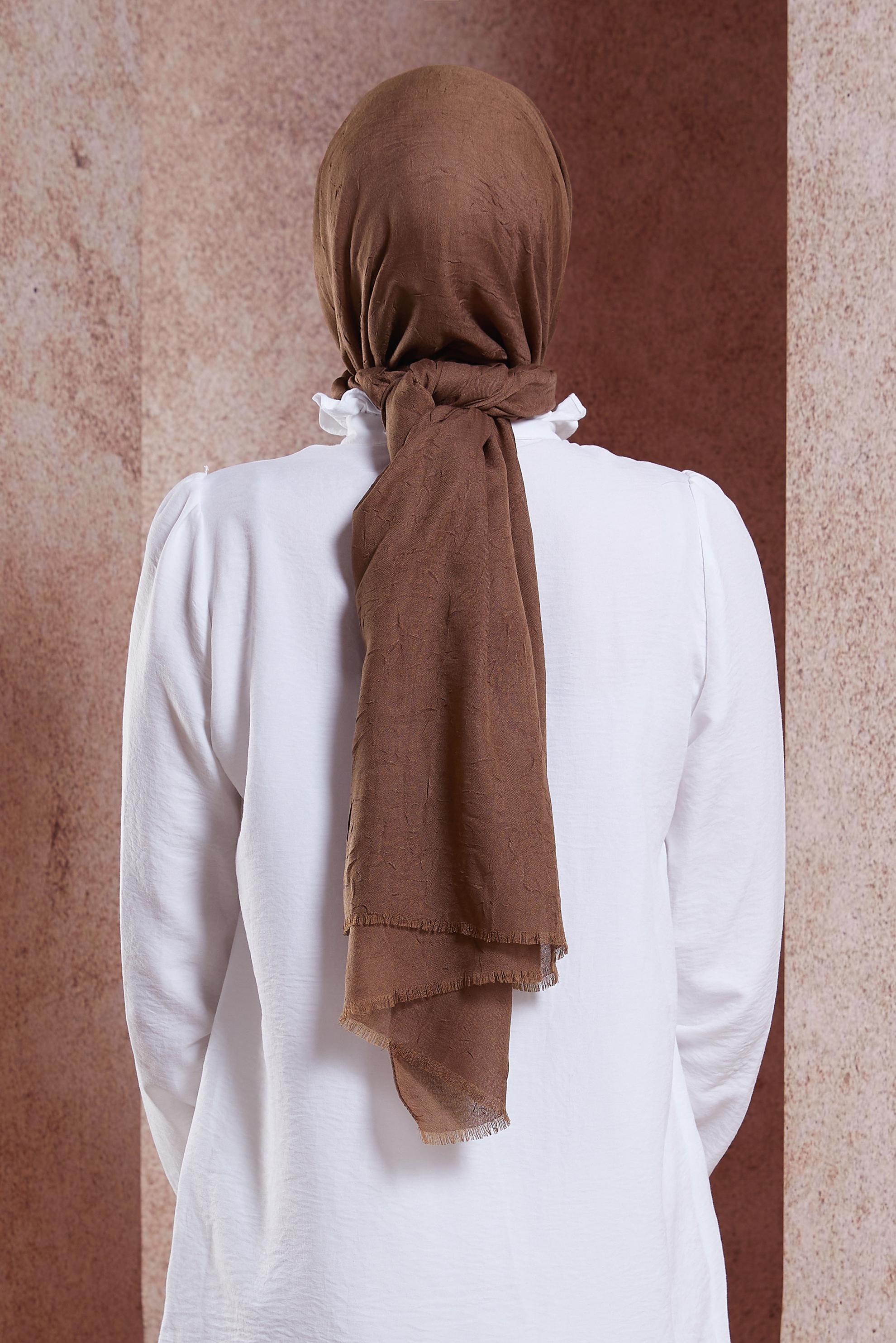 Tesettür giyim KAHVE ALVİNA BAMBU KRAŞ ŞAL 8145