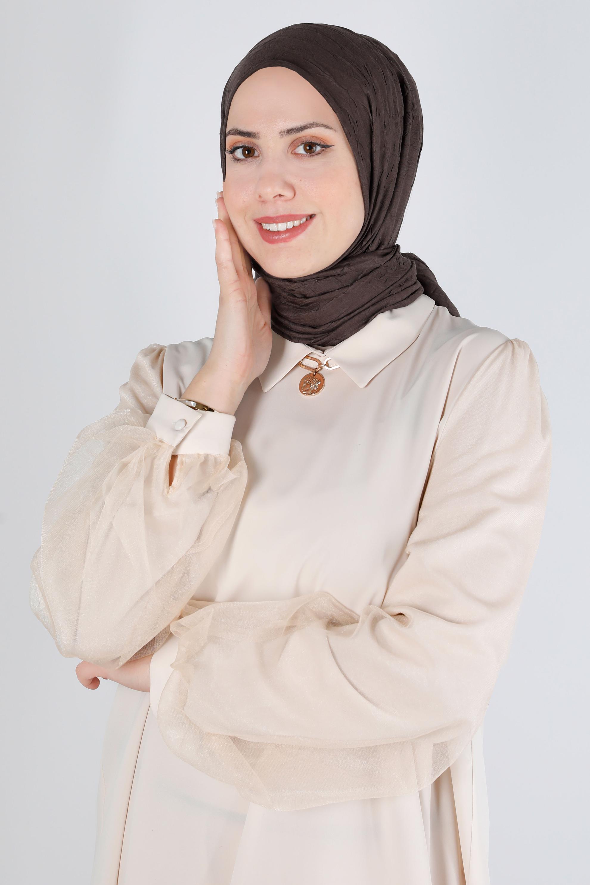 Tesettür giyim KAHVE ALVİNA BAMBU KRAŞ ŞAL 8145