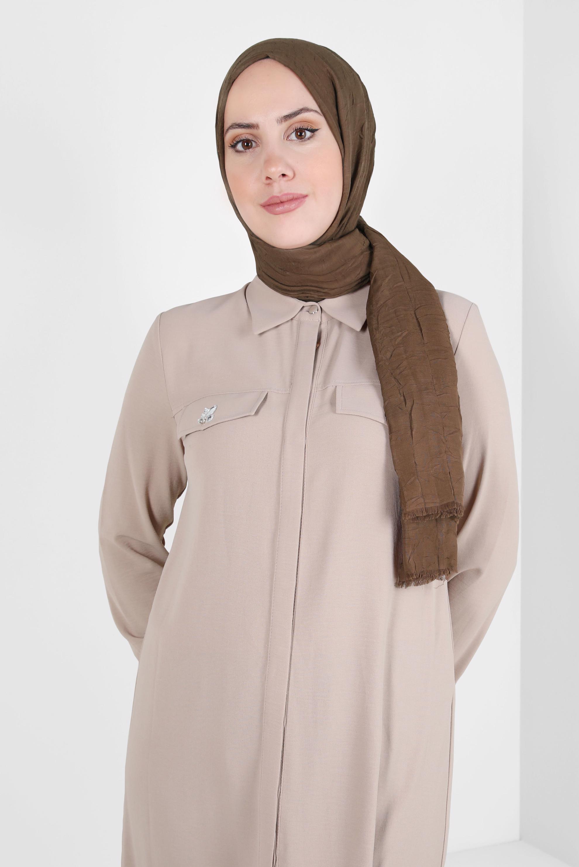 Tesettür giyim KAHVE ALVİNA BAMBU KRAŞ ŞAL 8145