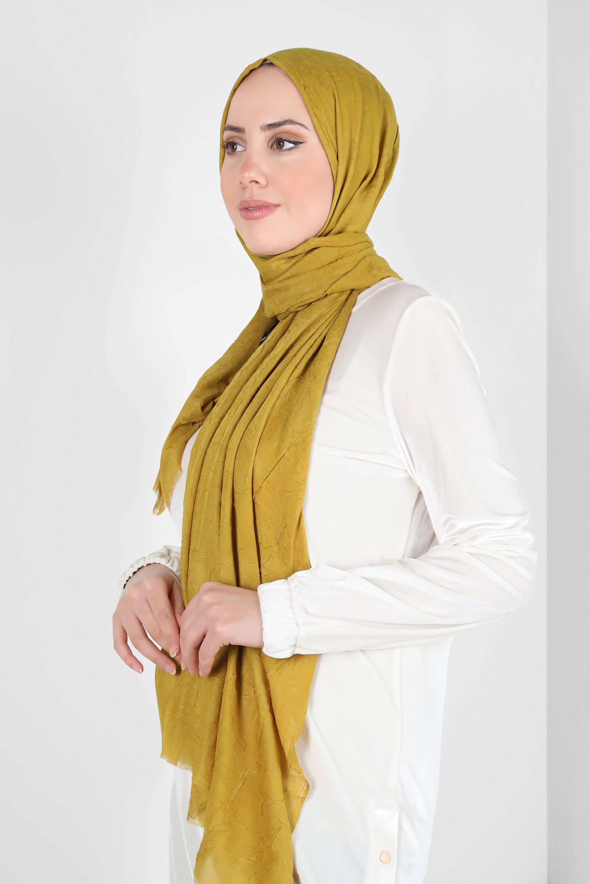 Tesettür giyim SARI ALVİNA BAMBU KRAŞ ŞAL 8145