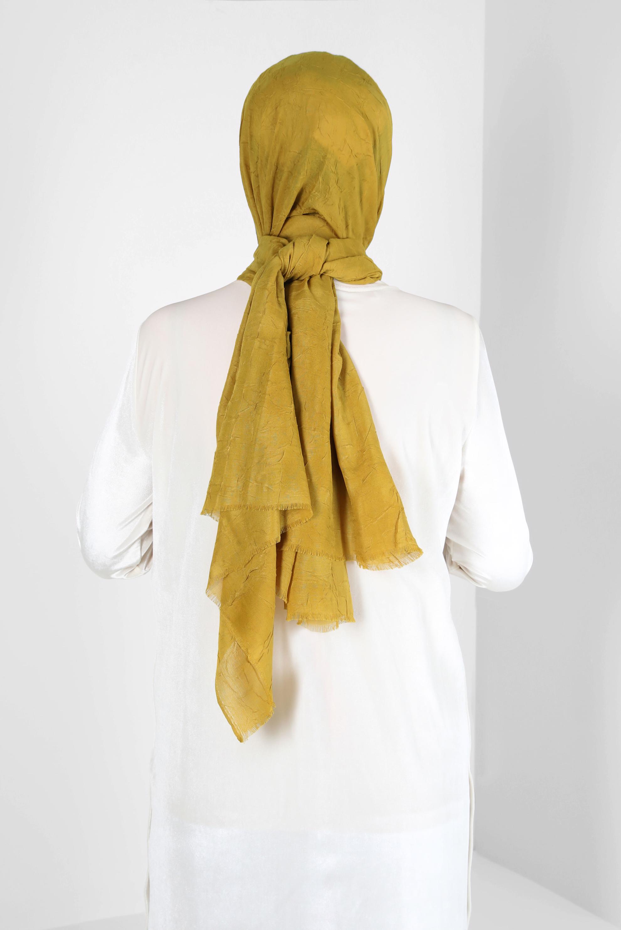 Tesettür giyim SARI ALVİNA BAMBU KRAŞ ŞAL 8145