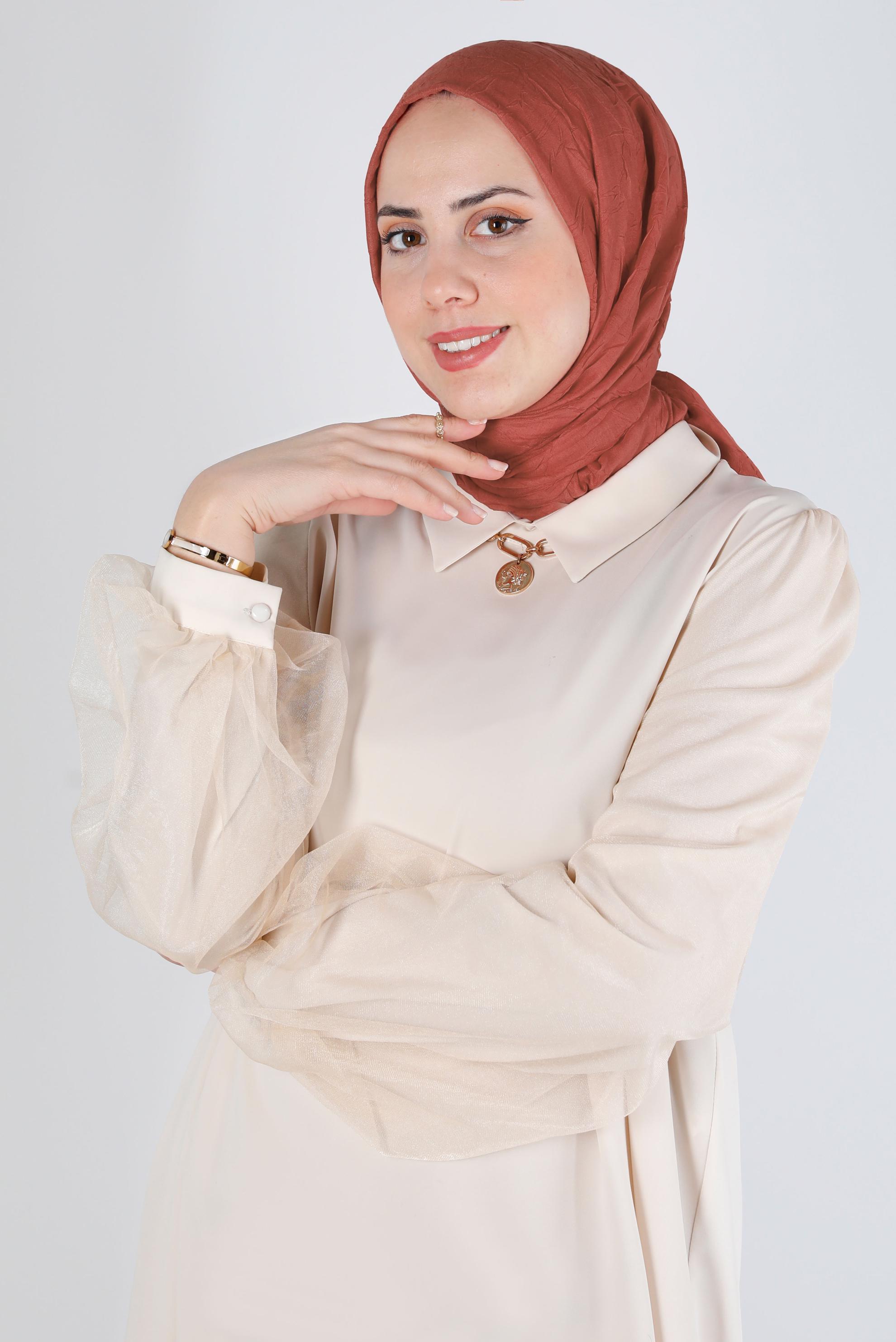 Tesettür giyim TABA ALVİNA BAMBU KRAŞ ŞAL 8145