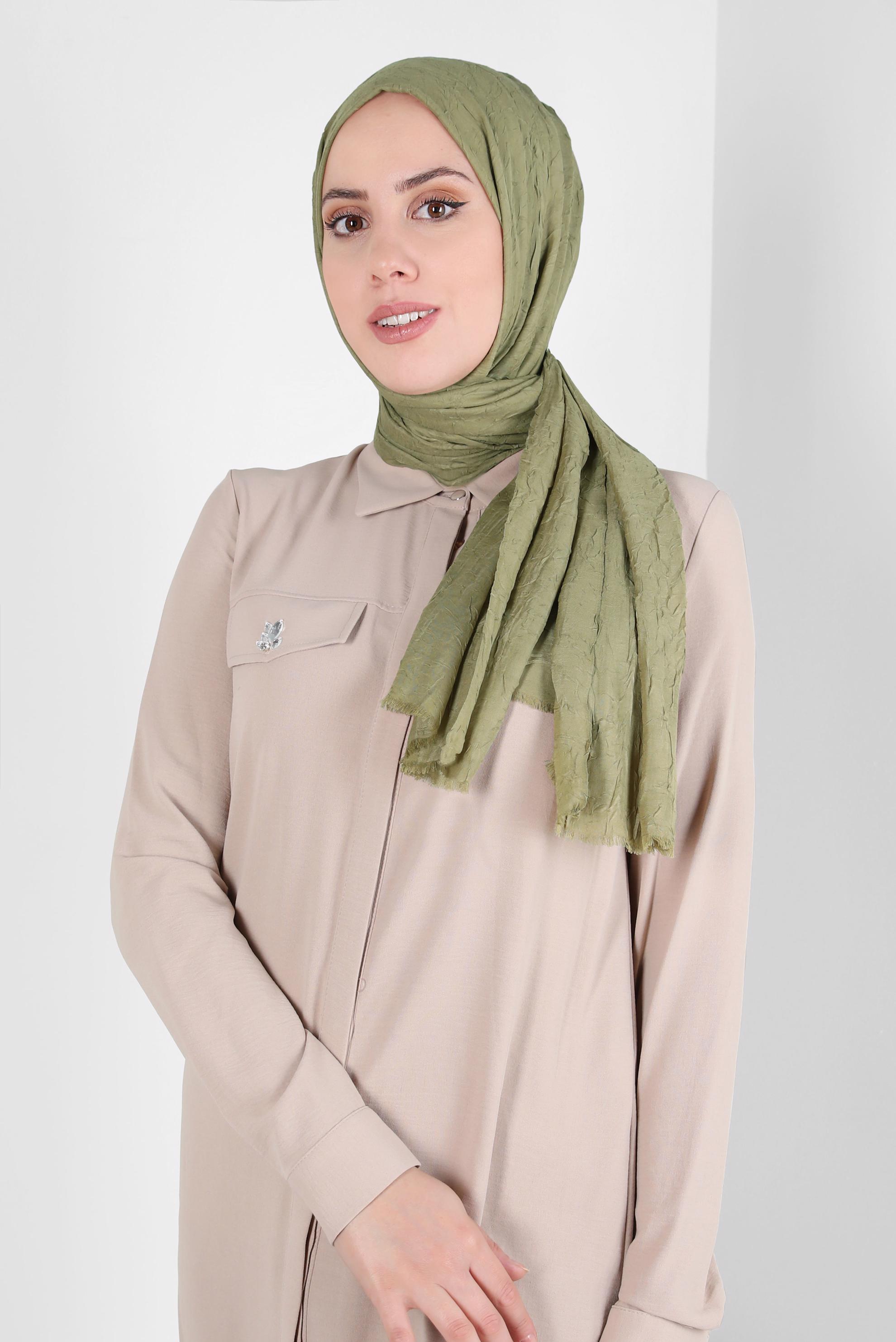 Tesettür giyim YEŞİL ALVİNA BAMBU KRAŞ ŞAL 8145