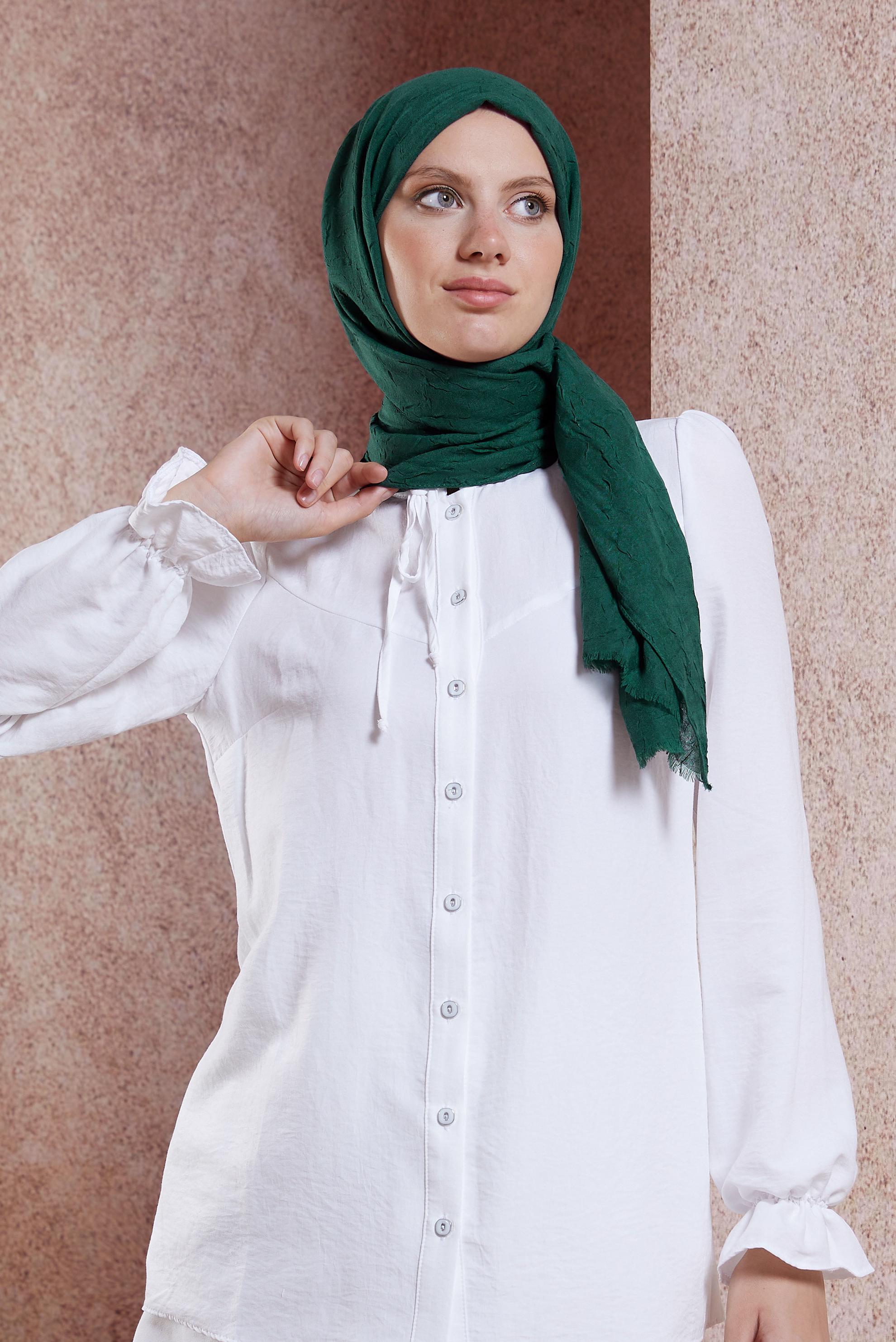 Tesettür giyim YEŞİL ALVİNA BAMBU KRAŞ ŞAL 8145