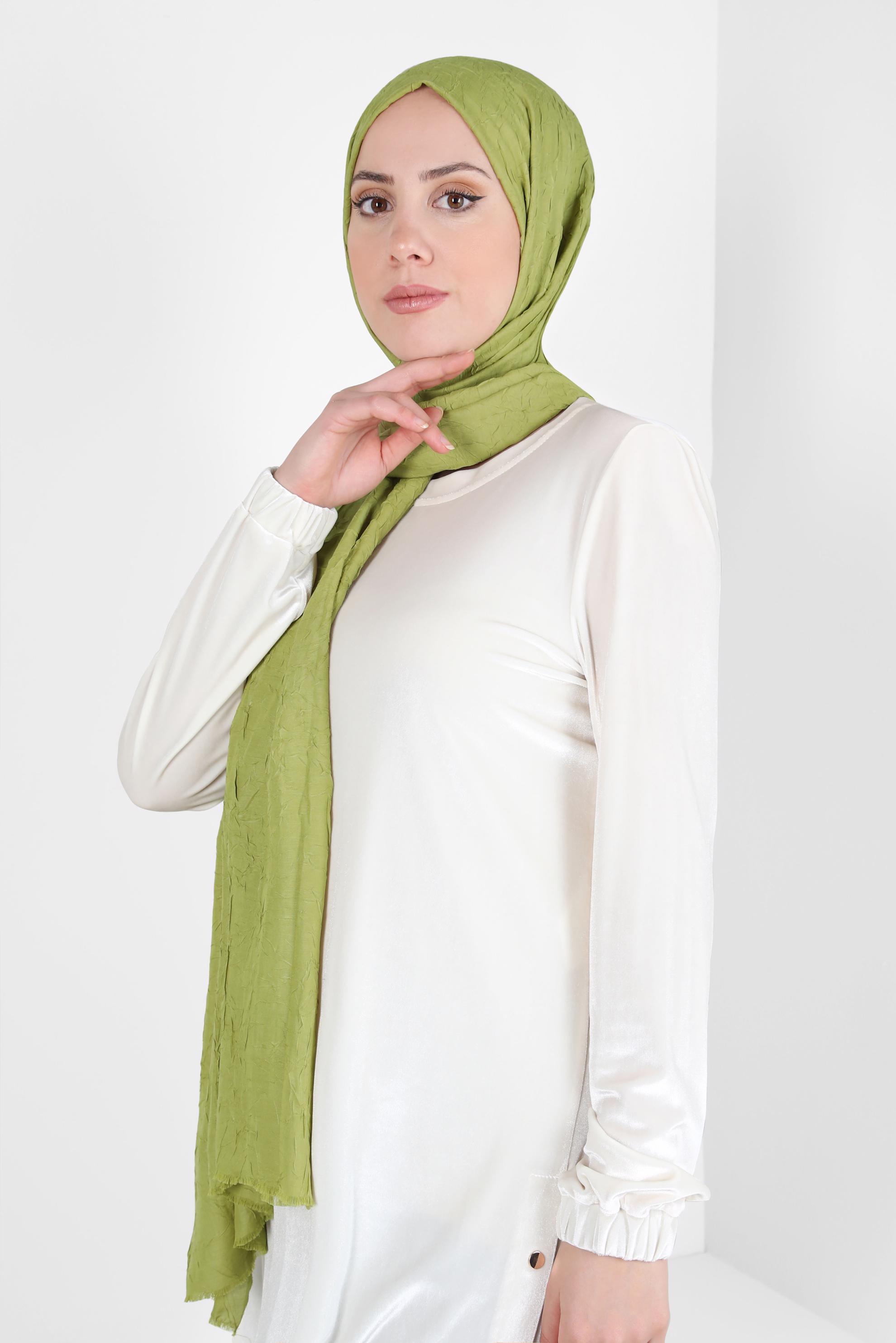 Tesettür giyim YEŞİL ALVİNA BAMBU KRAŞ ŞAL 8145