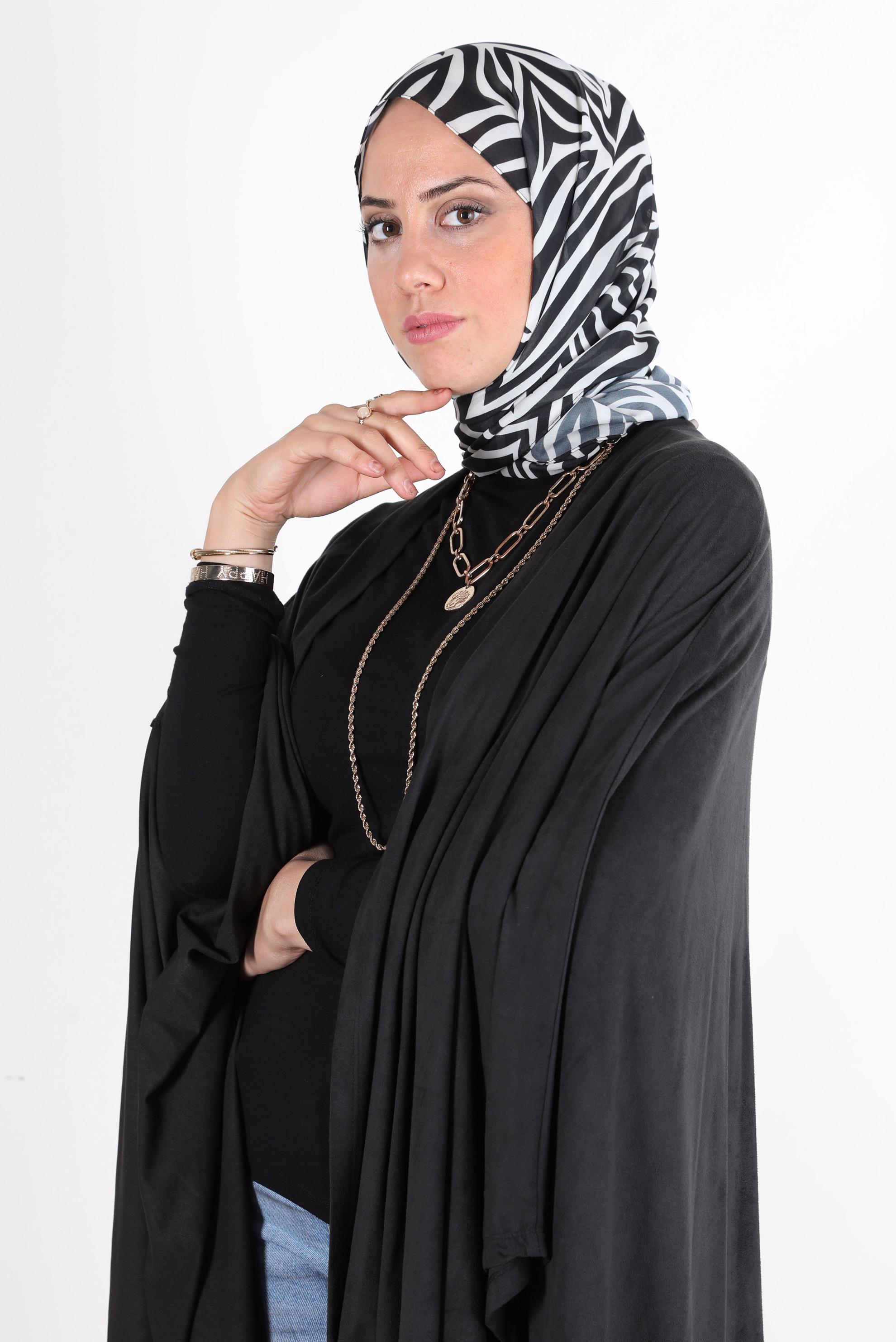 Tesettür giyim SİYAH ALVİNA ŞİFON BASKILI ŞAL 8128 