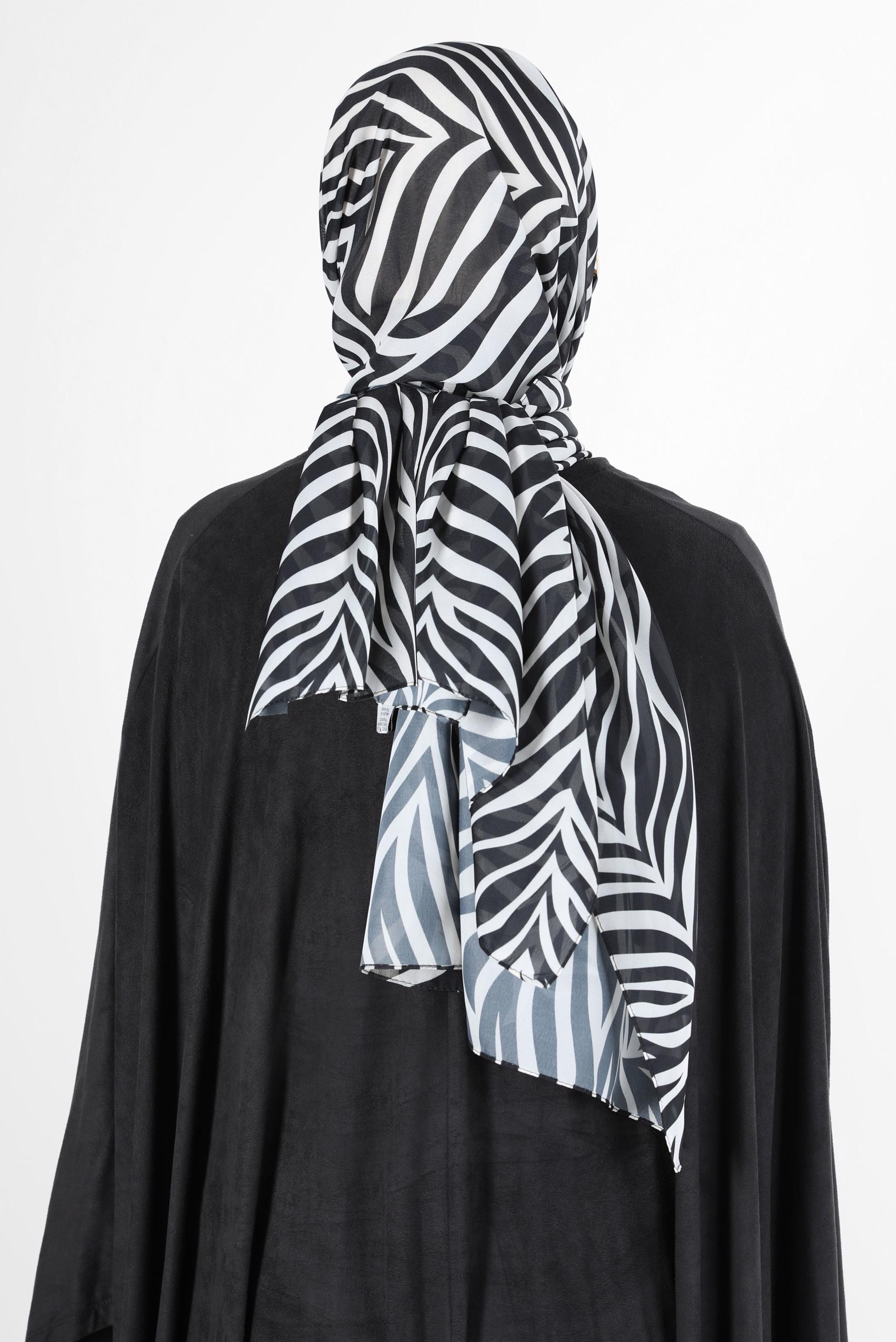 Tesettür giyim SİYAH ALVİNA ŞİFON BASKILI ŞAL 8128 