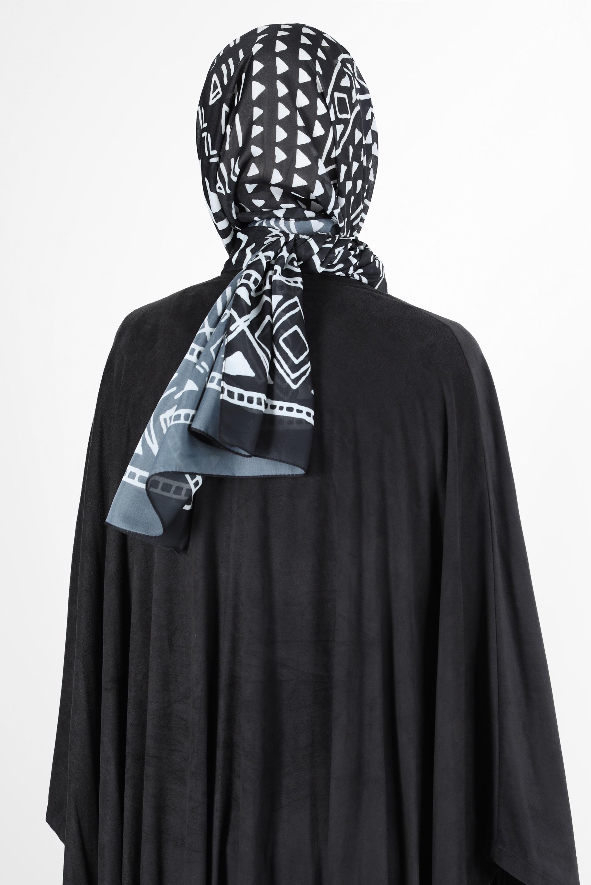 Tesettür giyim SİYAH ALVİNA ŞİFON BASKILI ŞAL 8128 