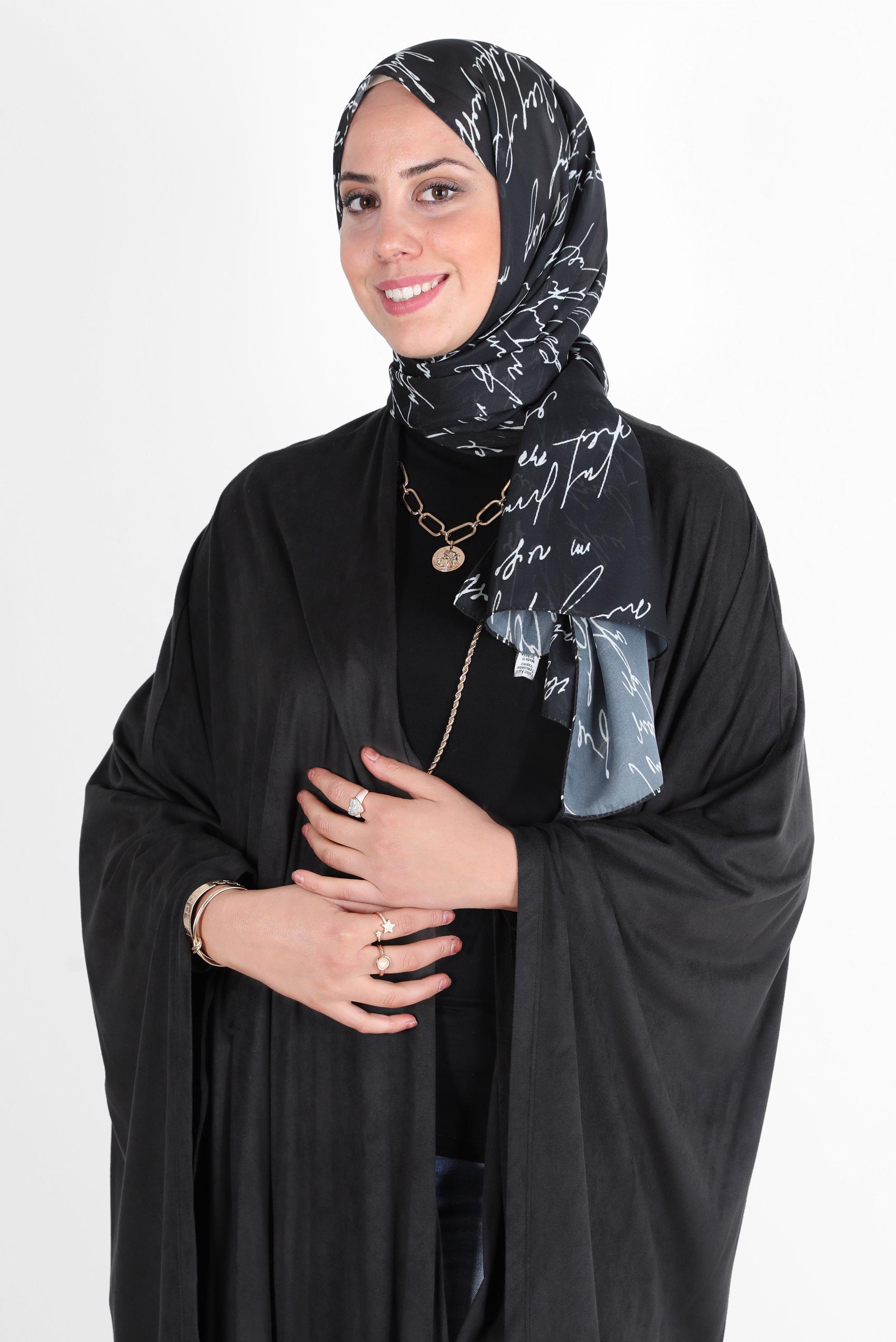 Tesettür giyim SİYAH ALVİNA ŞİFON BASKILI ŞAL 8128 