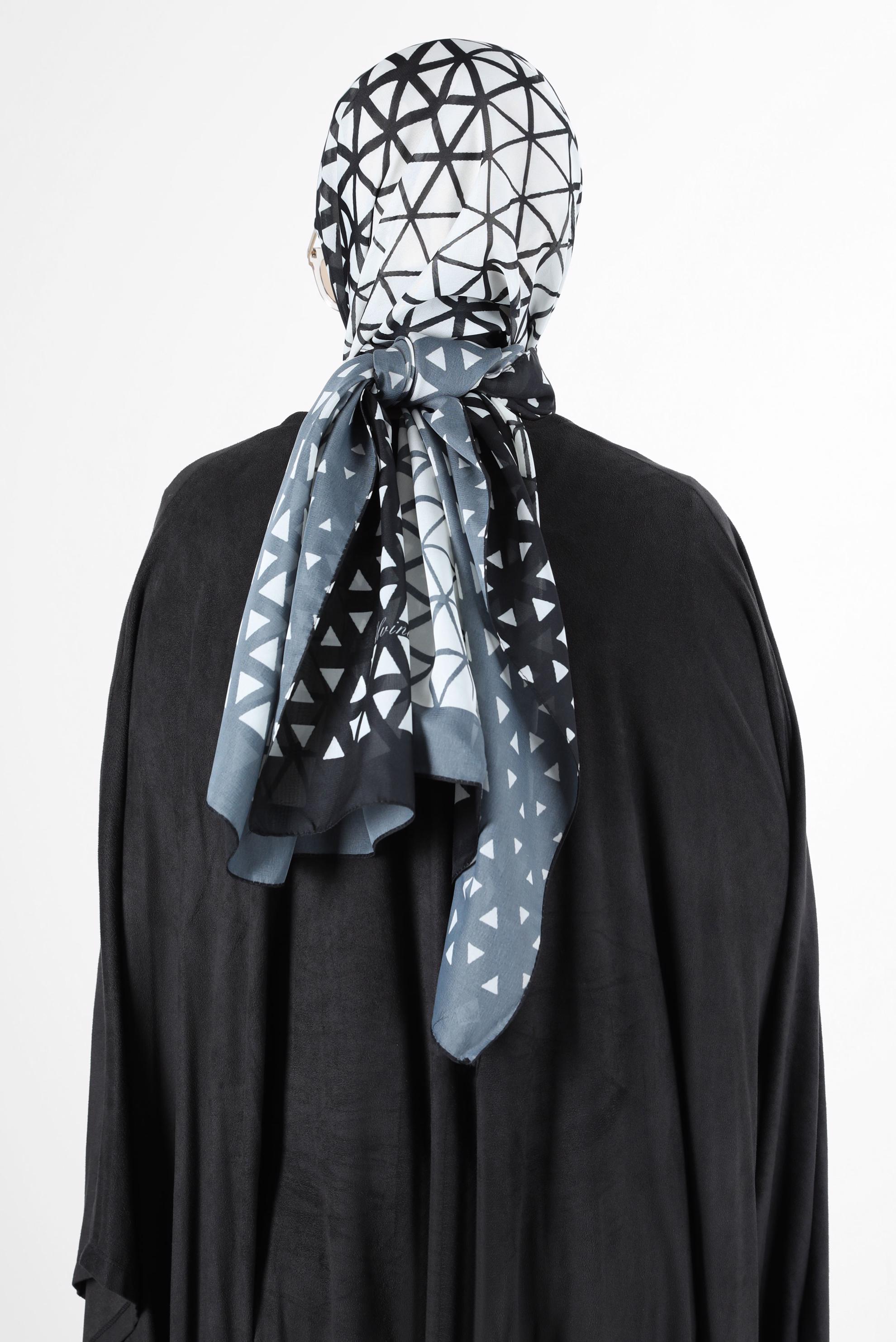 Tesettür giyim SİYAH ALVİNA ŞİFON BASKILI ŞAL 8128 