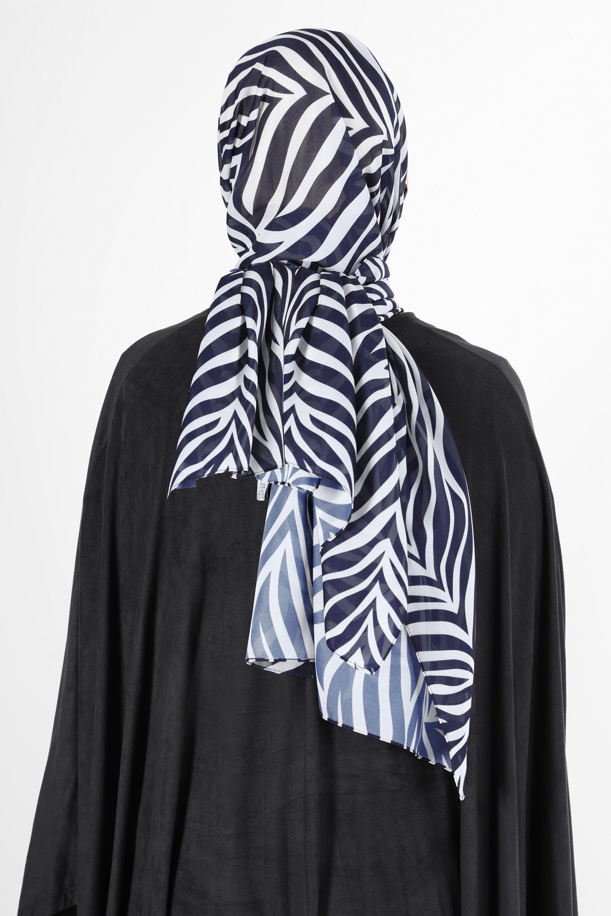 Tesettür giyim LACİVERT ALVİNA ŞİFON BASKILI ŞAL 8128 