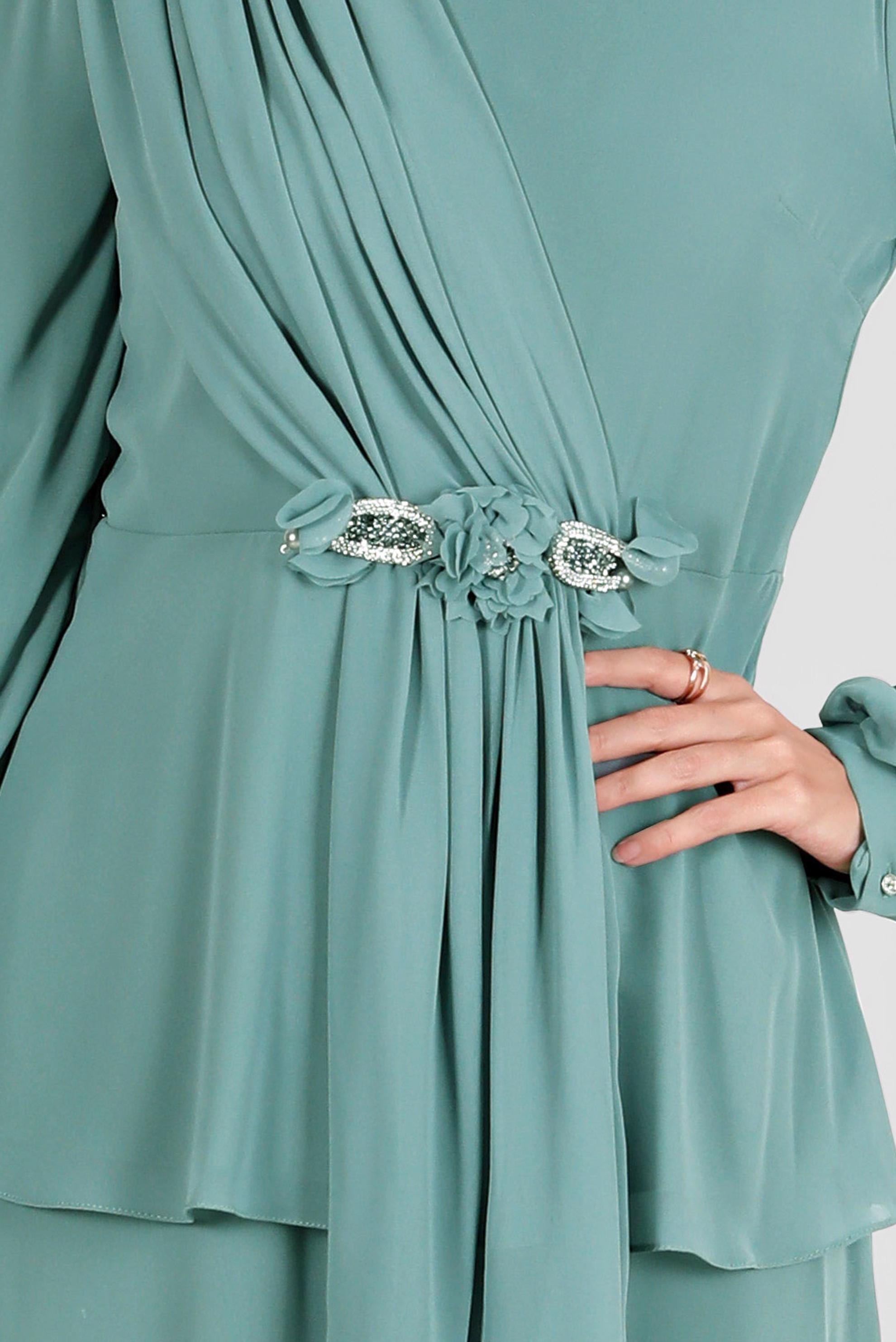 Hijab clothing BLUE GEM EMBROIDERED 2-PIECE SKIRTED SUIT 30252 