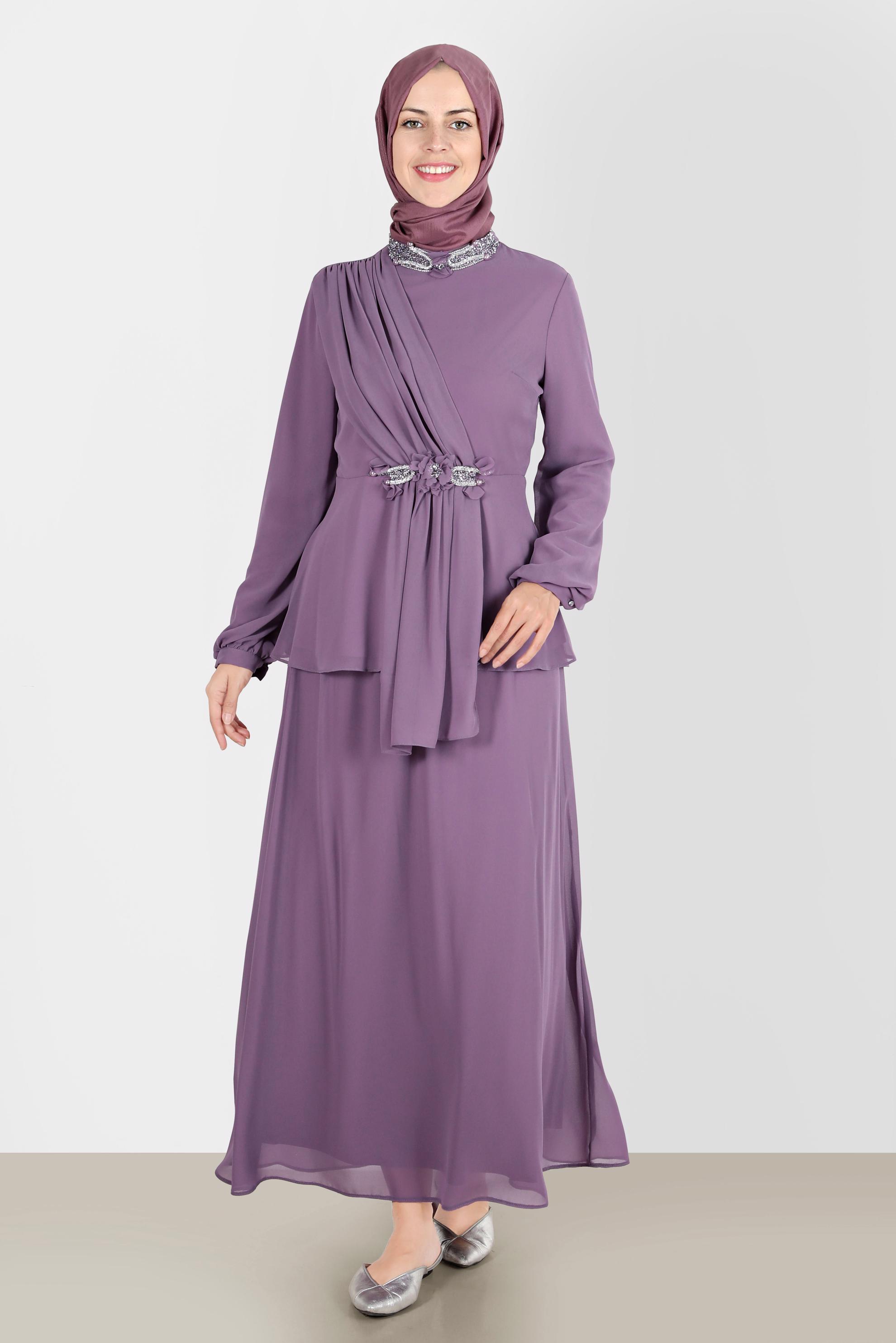 Hijab clothing PURPLE GEM EMBROIDERED 2-PIECE SKIRTED SUIT 30252 