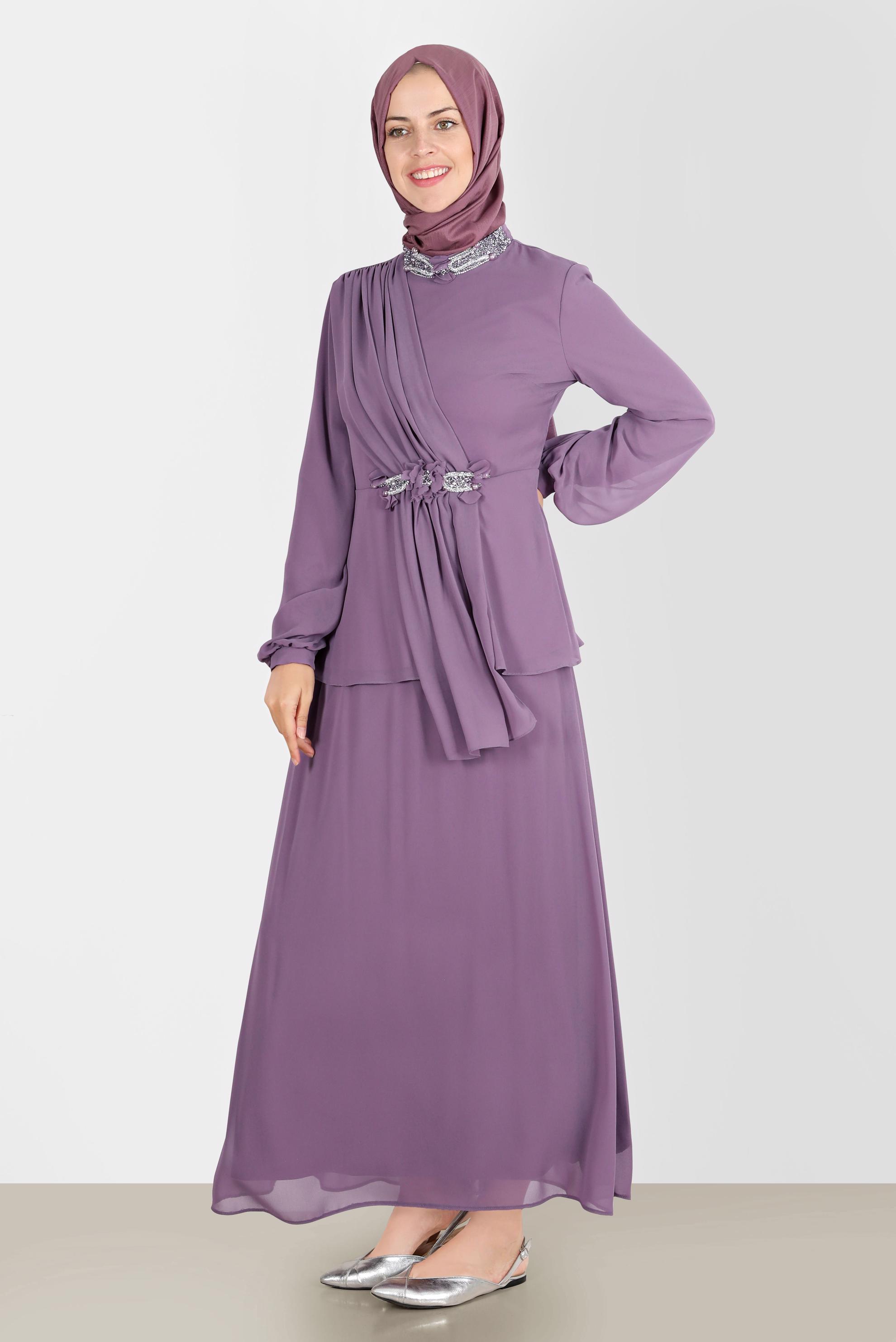Hijab clothing PURPLE GEM EMBROIDERED 2-PIECE SKIRTED SUIT 30252 
