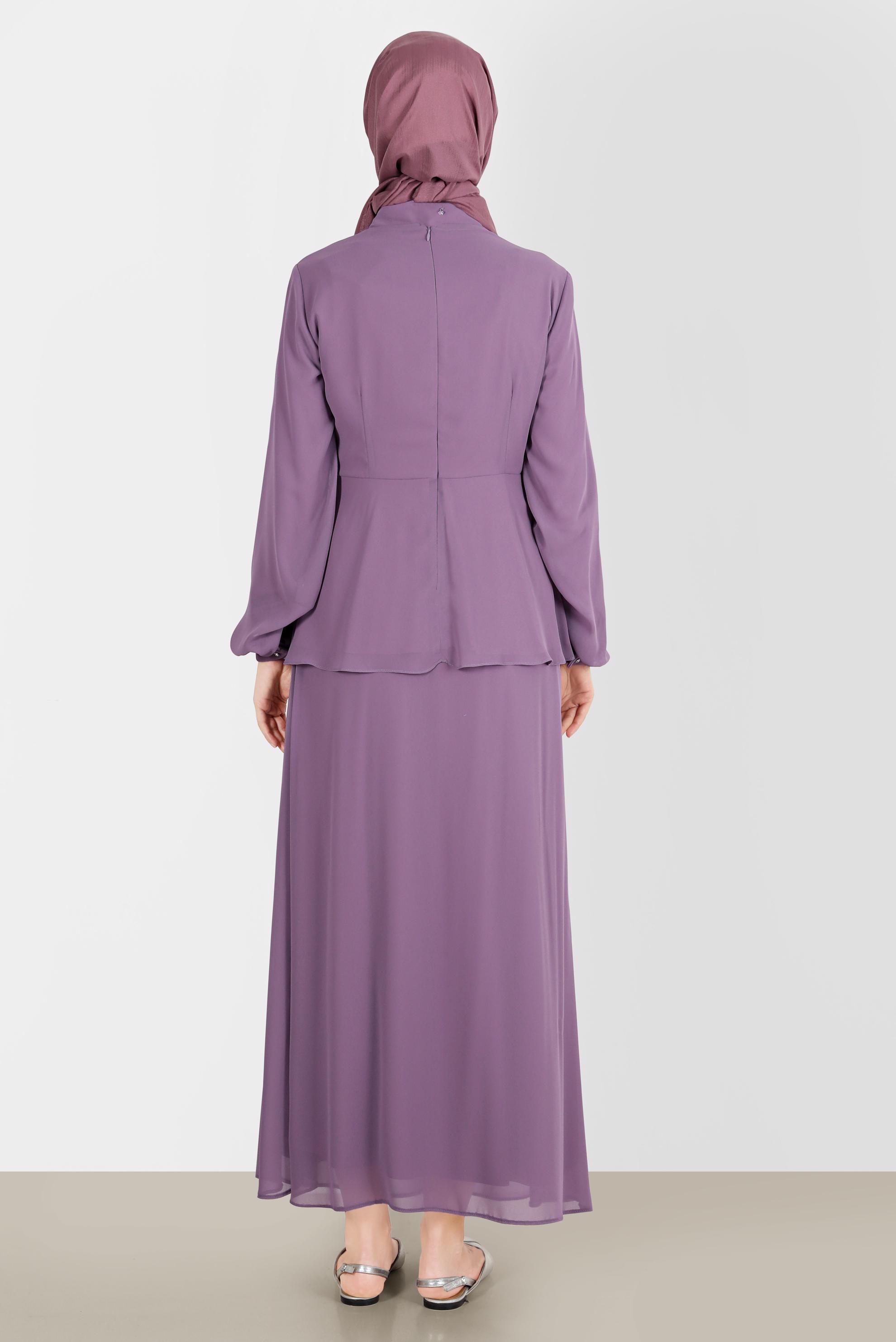Hijab clothing PURPLE GEM EMBROIDERED 2-PIECE SKIRTED SUIT 30252 