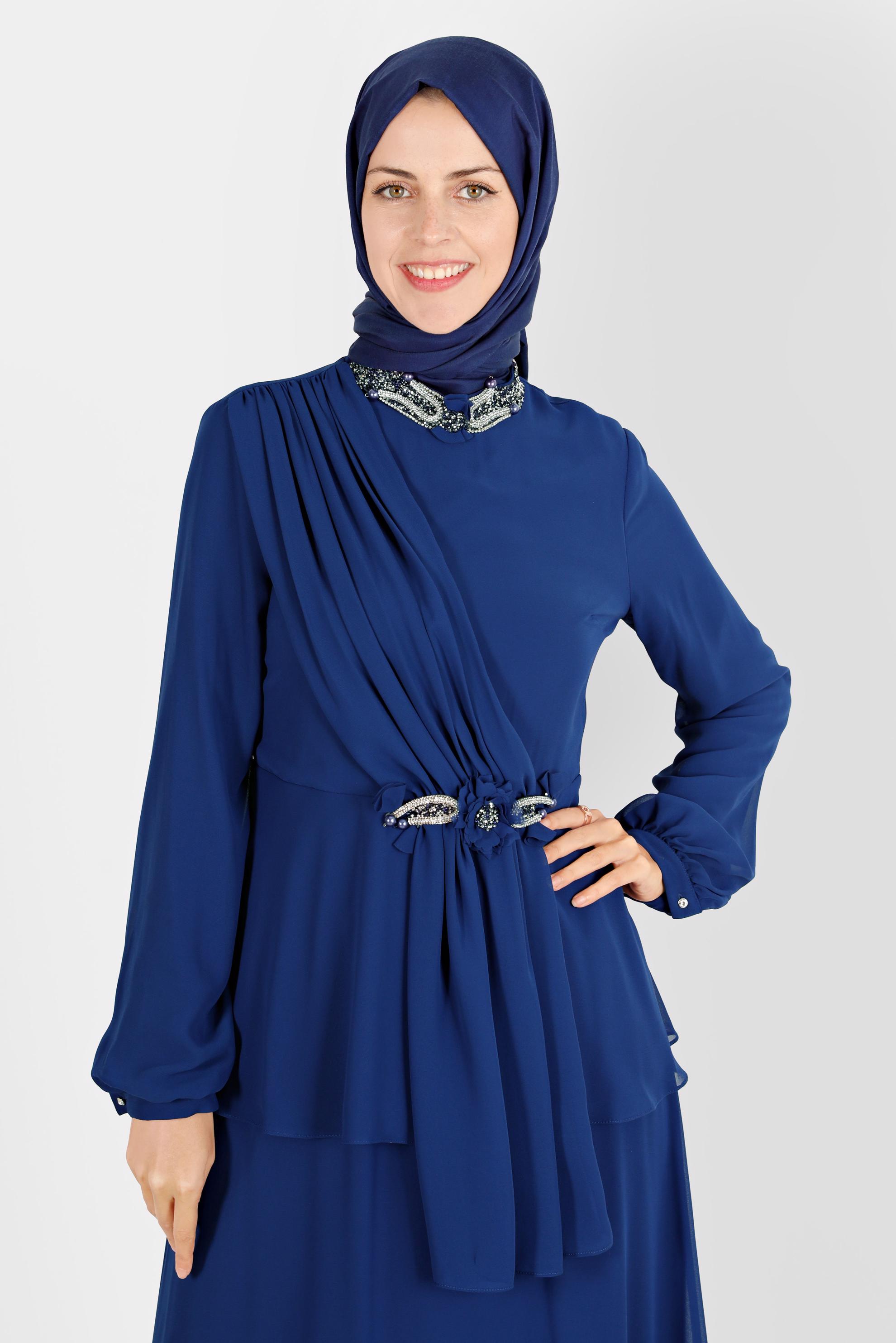 Hijab clothing BLUE GEM EMBROIDERED 2-PIECE SKIRTED SUIT 30252 