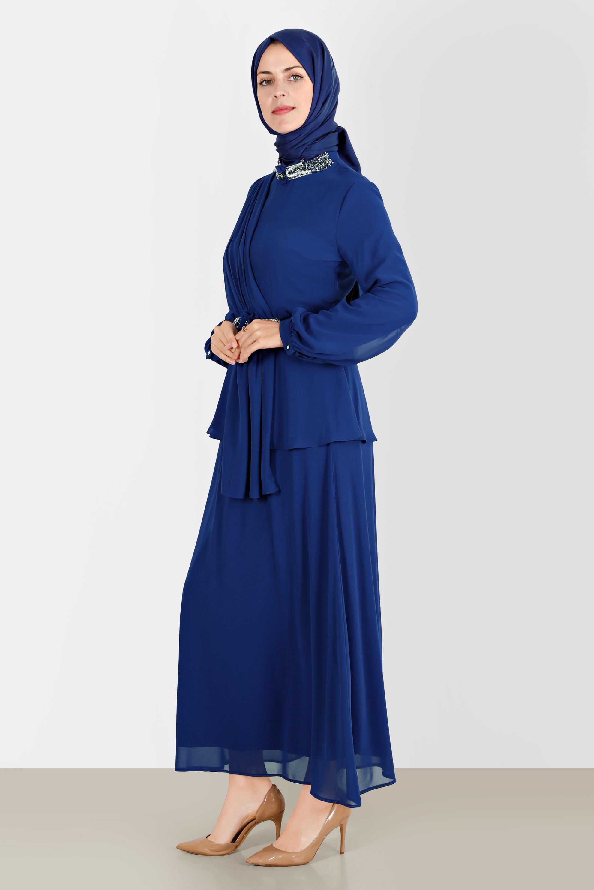 Hijab clothing BLUE GEM EMBROIDERED 2-PIECE SKIRTED SUIT 30252 