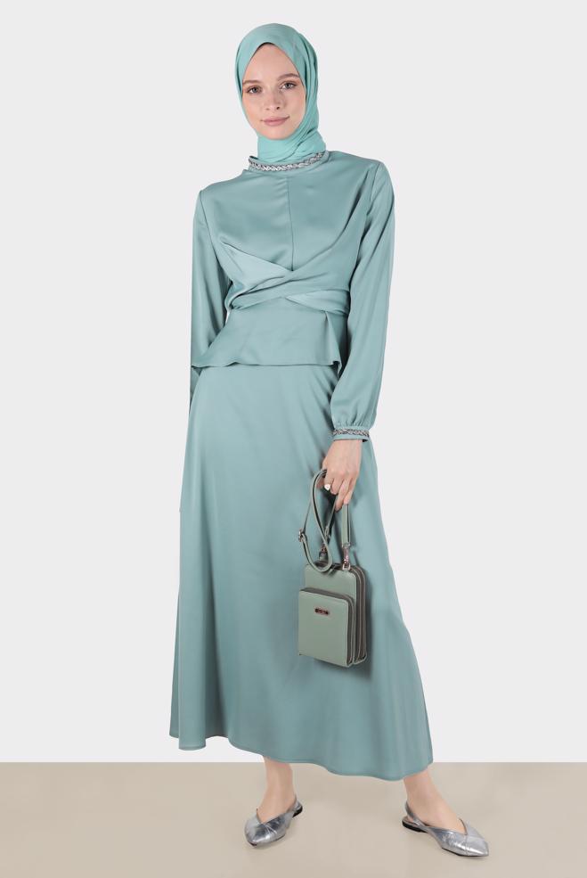Hijab clothing  CROSS TIED SATIN SKIRTED SUIT 30280  - ALVİNA