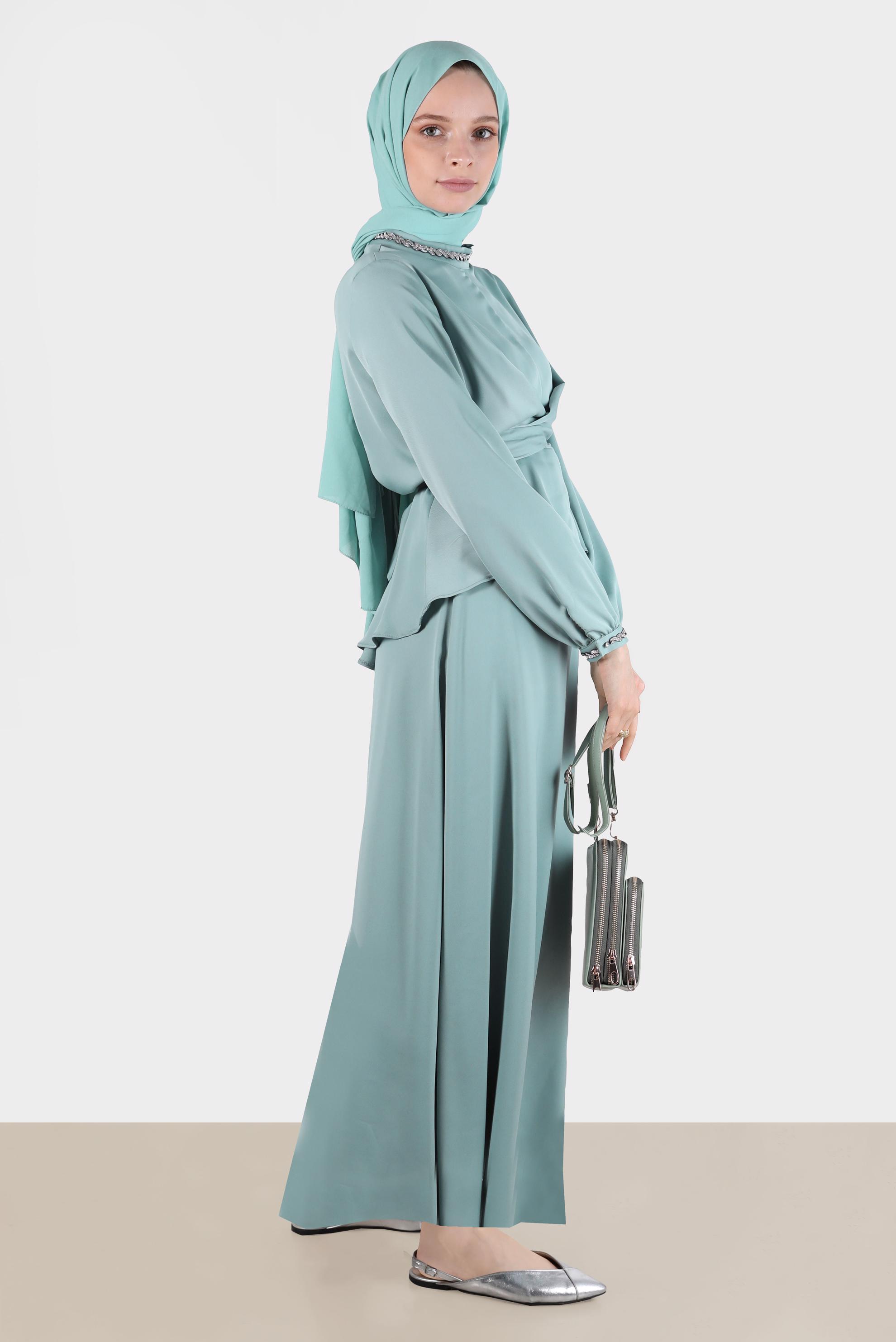 Hijab clothing BLUE CROSS TIED SATIN SKIRTED SUIT 30280 