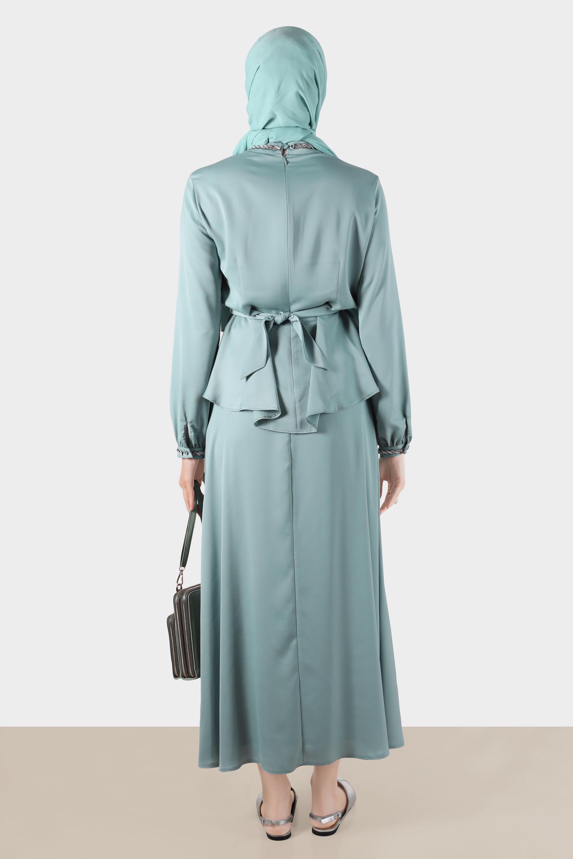 Hijab clothing BLUE CROSS TIED SATIN SKIRTED SUIT 30280 